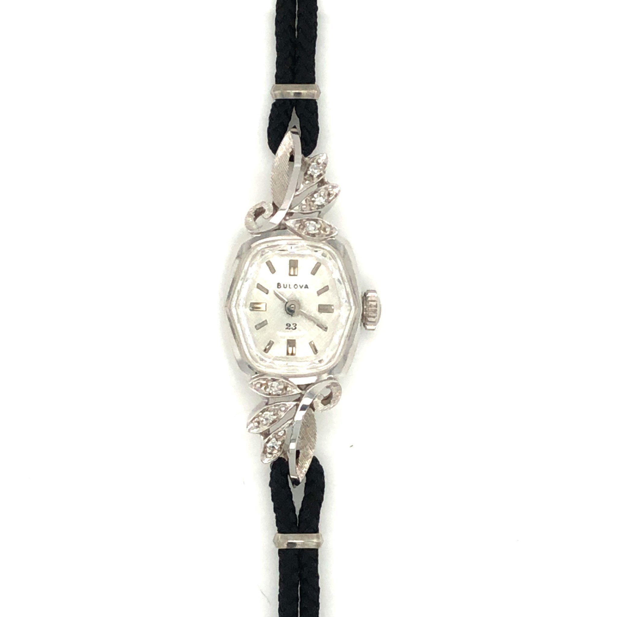 10088 14K WHITE GOLD DIAMOND VINTAGE BULOVA WATCH