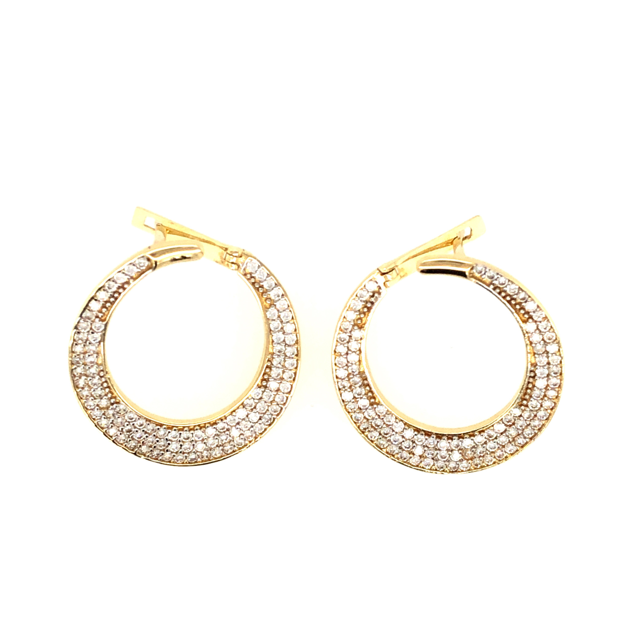 317733 14K YELLOW GOLD OPEN FLAT DISC STYLE CUBIC ZIRCONIA EARRINGS