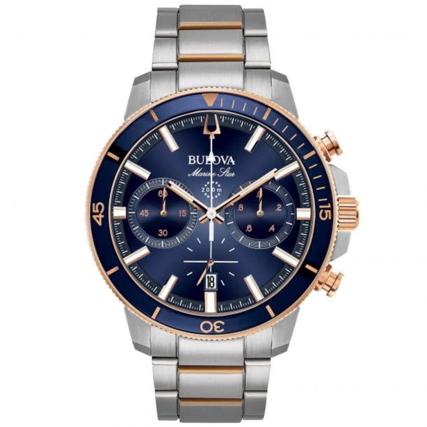 BULOVA STAINLESS STEEL ROSE AKCENT NAVY BLUE CHRONOGRAPH DIAL MENS 