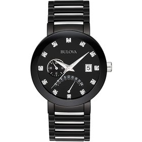 BLACK AND WHIITE STAINLESS STEEL DIAMOND FACE SUBDIAL BULOVA WATCH