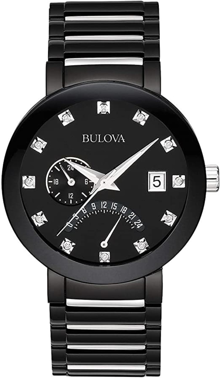 BLACK AND WHIITE STAINLESS STEEL DIAMOND FACE SUBDIAL BULOVA WATCH