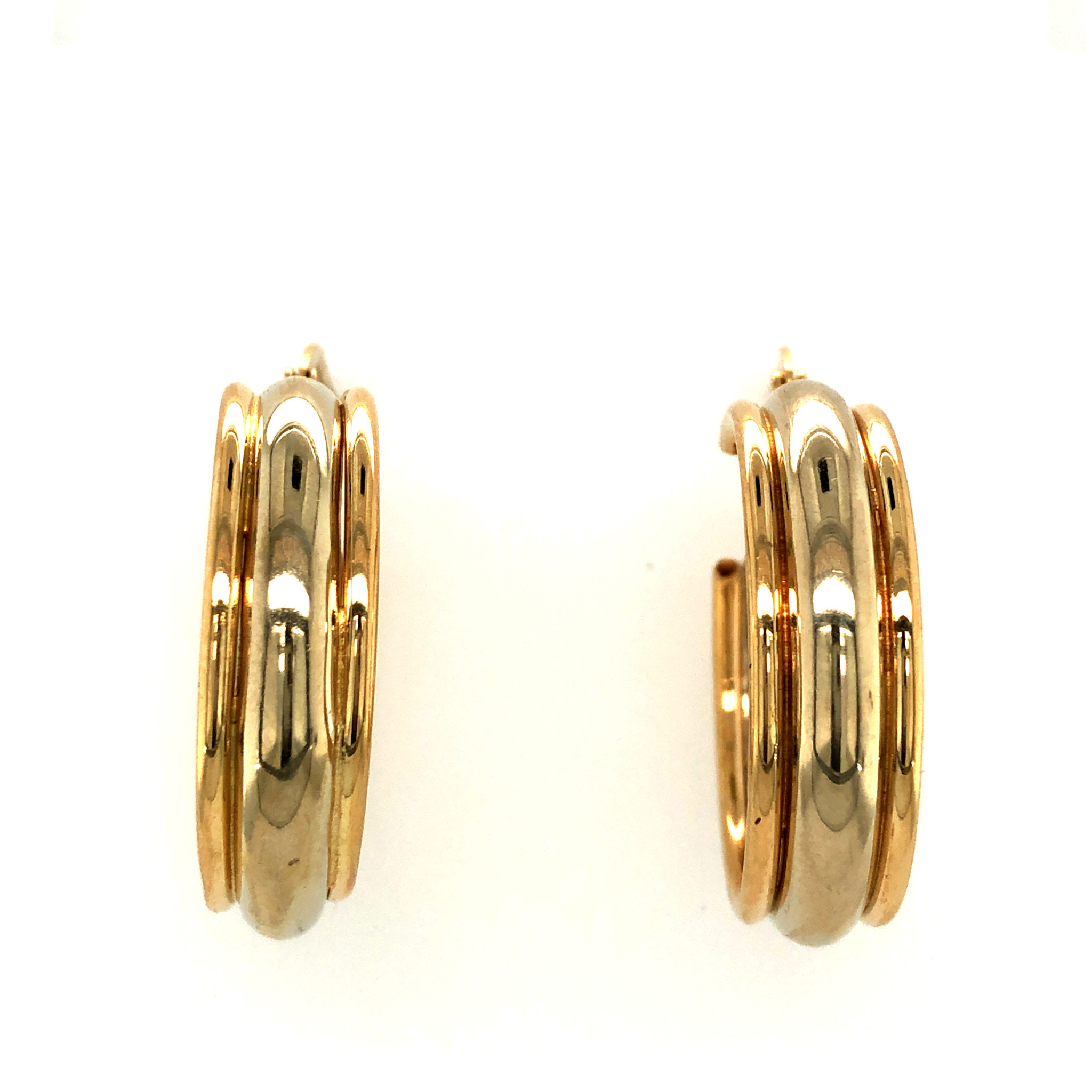 31687 14K 2 TONE STAGGERED DOUBLE 1" 7mm OVAL HOOP