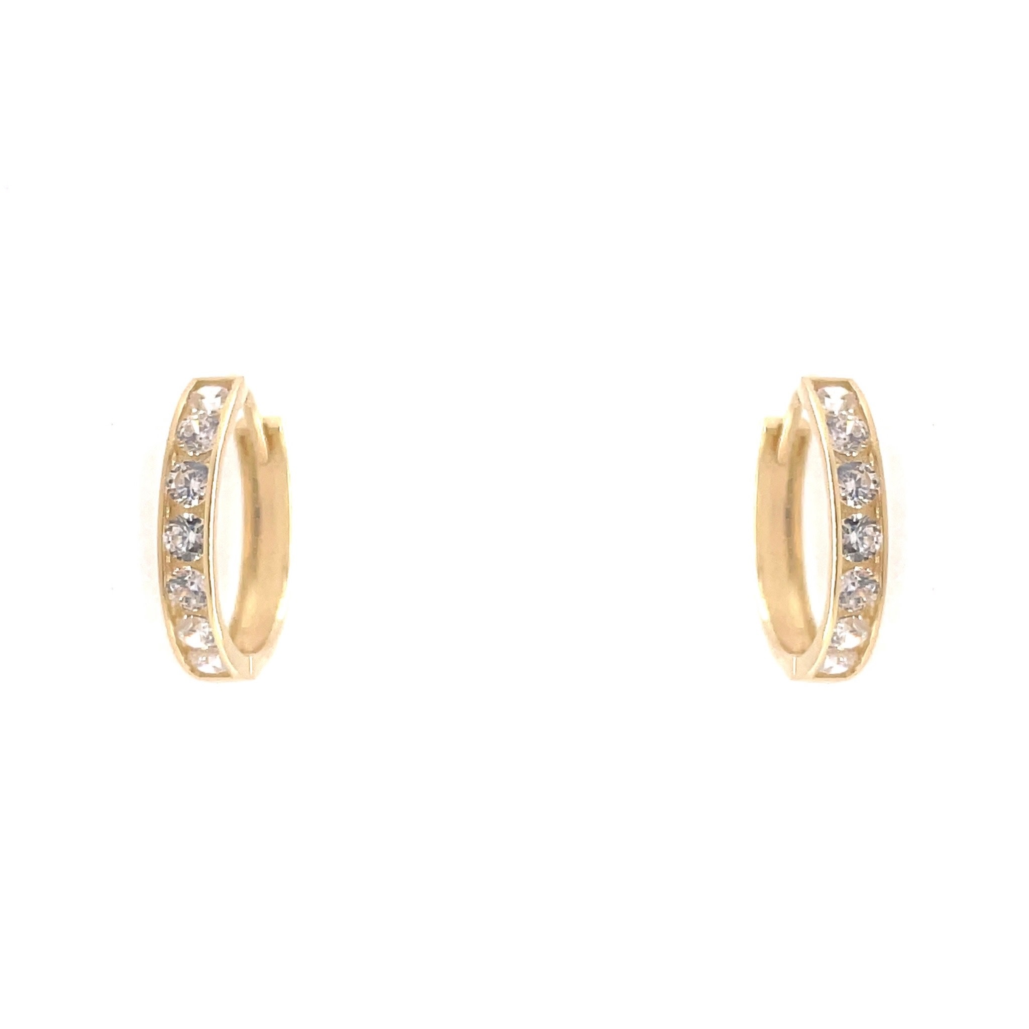 30130 14K YELLOW GOLD CHANNEL SET ROUND CUBIC ZIRCONIA HUGGIES 0.5’’ 2.5mm