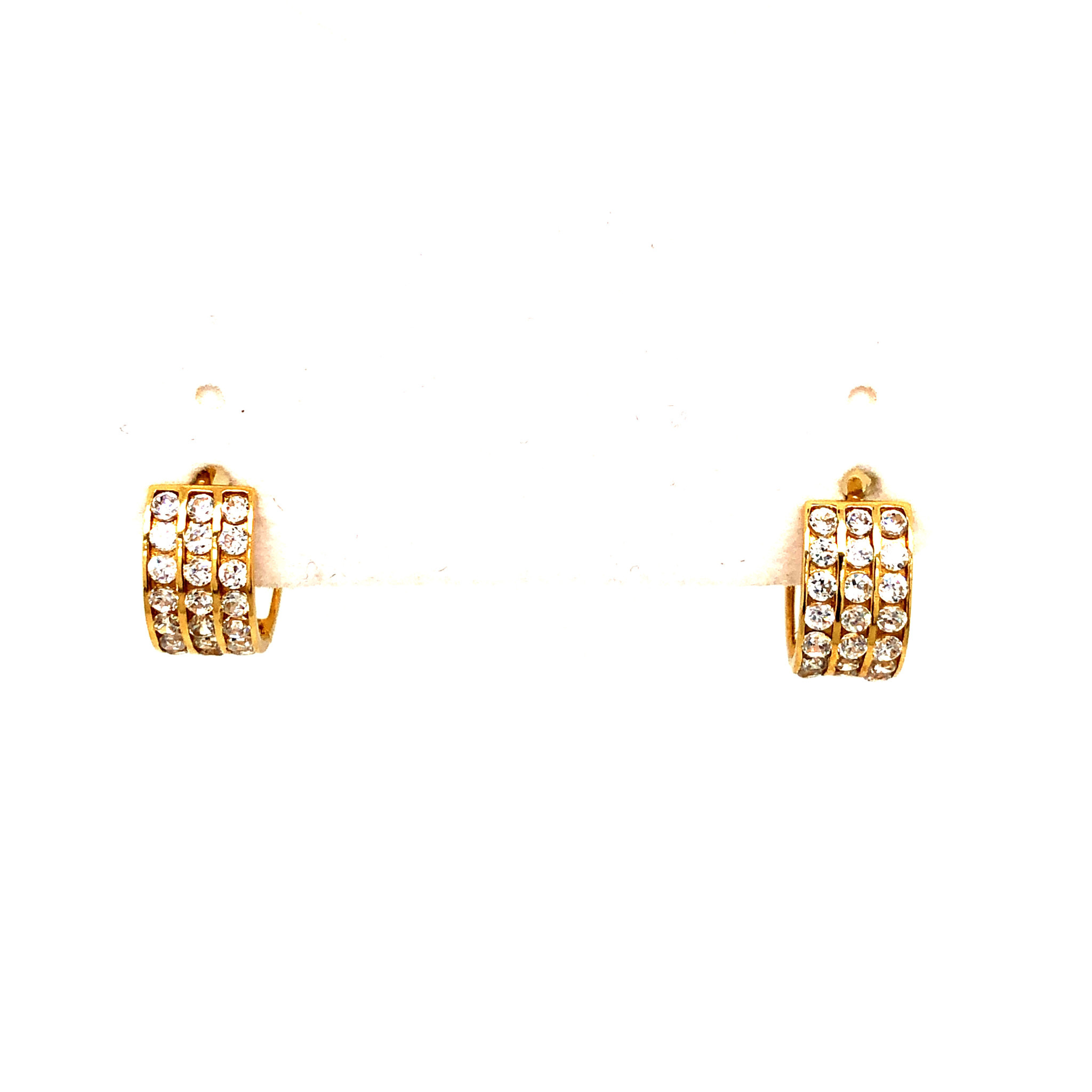 30461 14K YELLOW GOLD 3 ROW CUBIC ZIRCONIA CHANNEL SET HUGGIES 0.4” 5mm