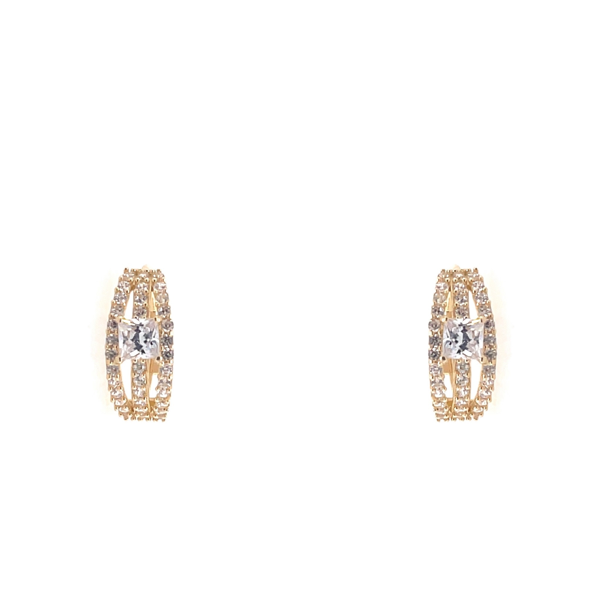 30131 14K YELLOW GOLD 3 SPLIT ROW PRINCESS SHAPE CENTER HUGGIES 0.4’’