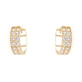 30134 14K YELLOW GOLD 2 ROW CHANNEL SET CUBIC ZIRCONIA 14MM HUGGIES