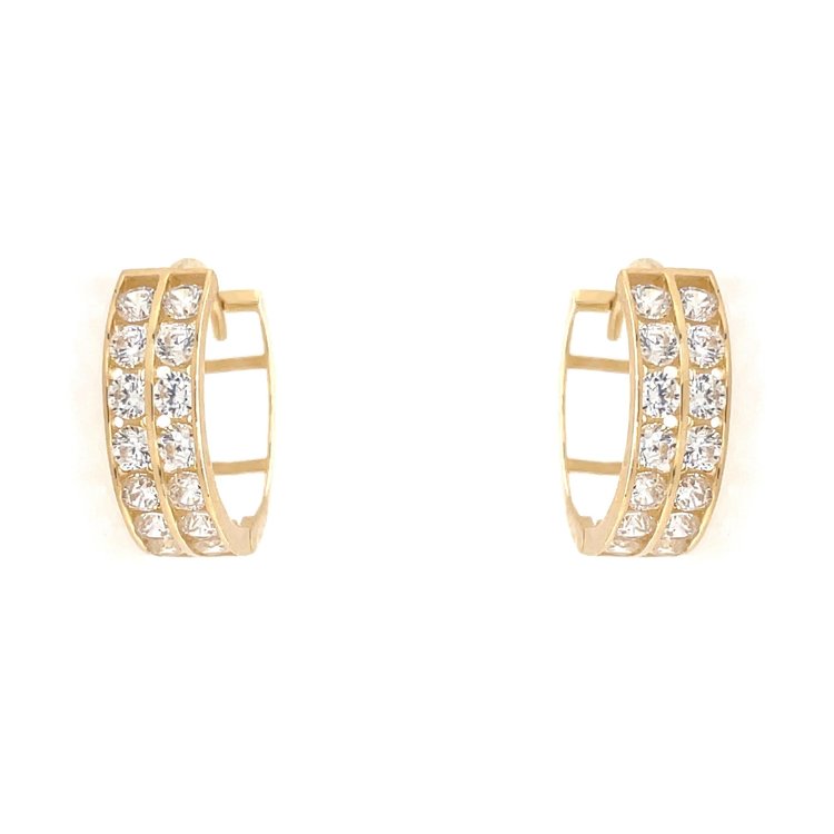 30134 14K YELLOW GOLD 2 ROW CHANNEL SET CUBIC ZIRCONIA 14MM HUGGIES