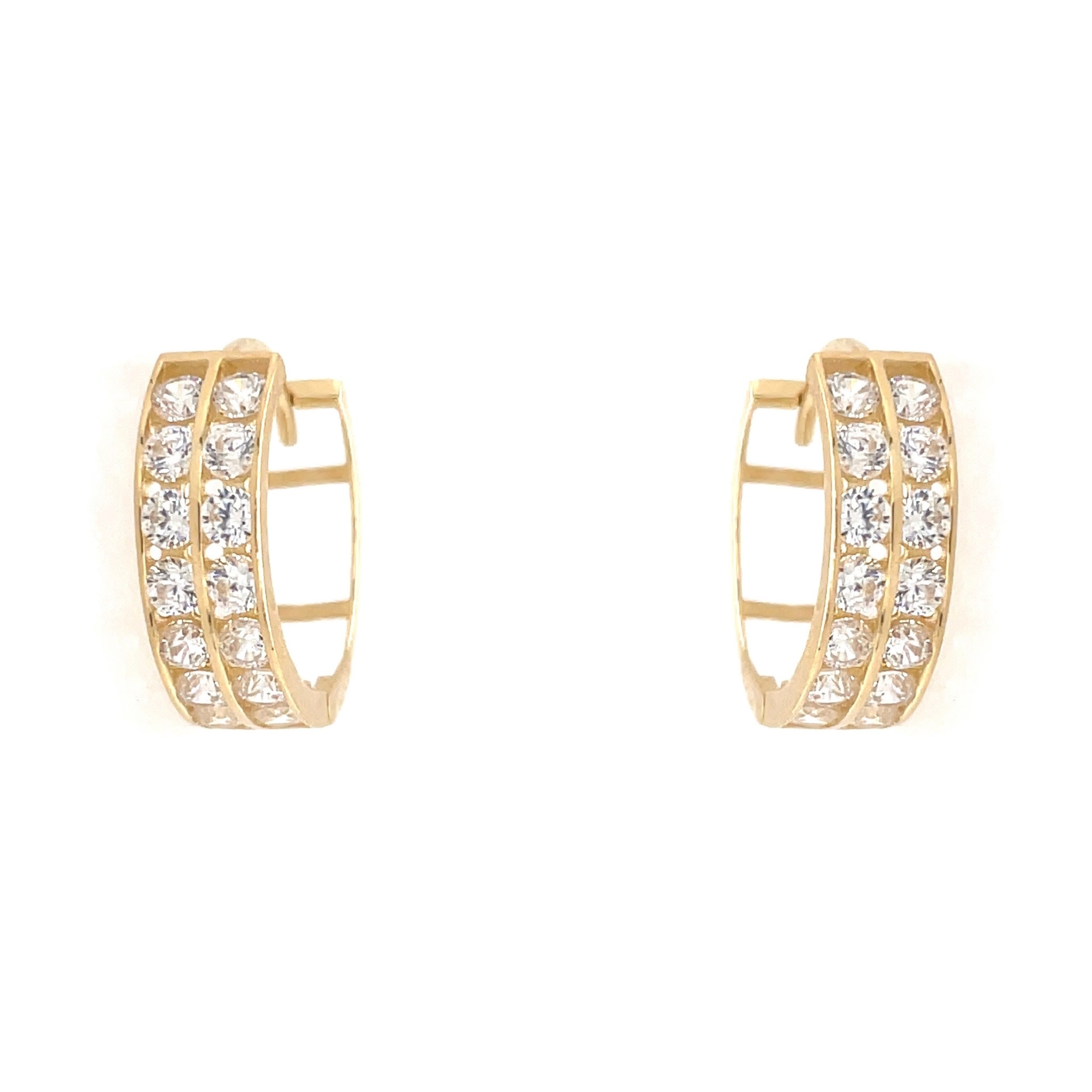 30139 14K YELLOW GOLD 2 ROW CHANNEL SET CUBIC ZIRCONIA 12MM HUGGIES