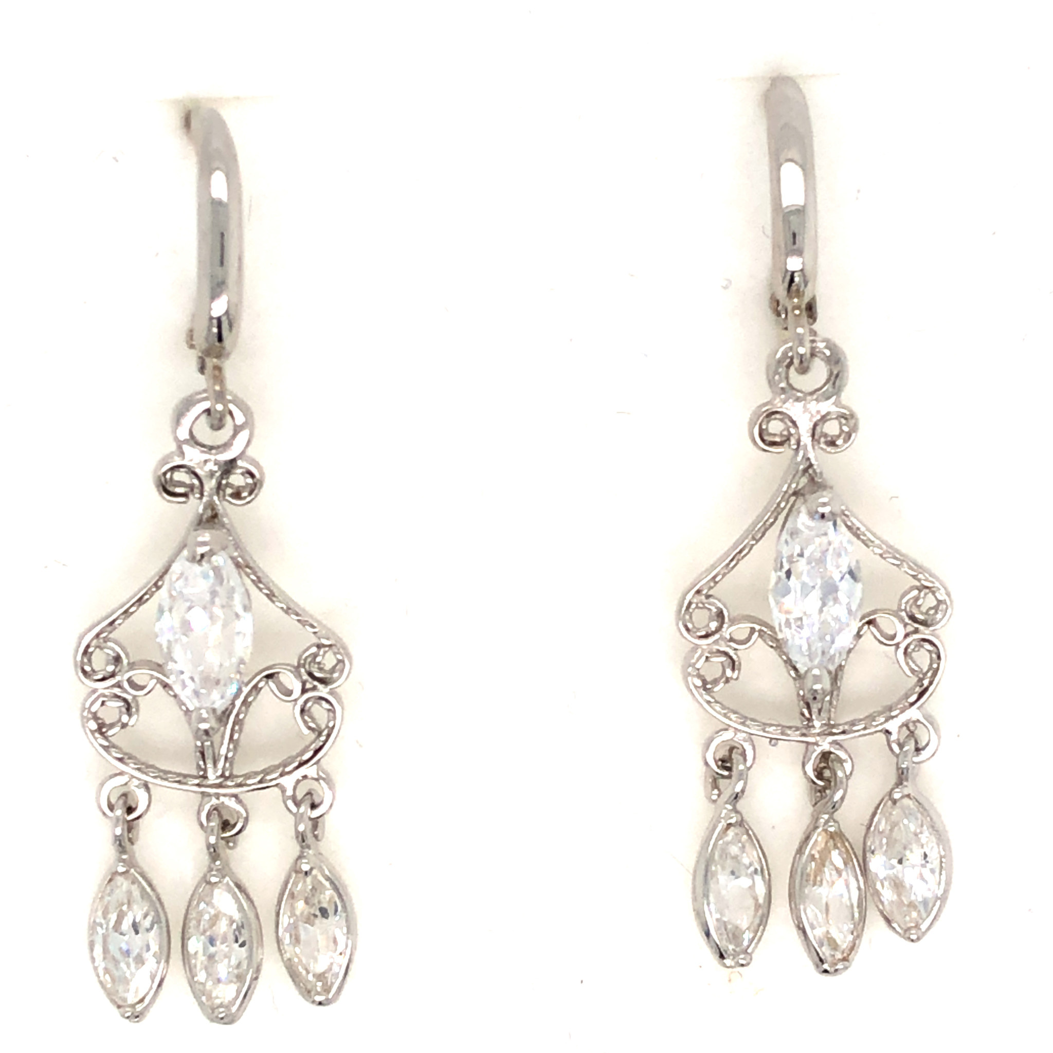32375 14K WHITE GOLD CUBIC ZIRCONIA CHANDELIER HANGING EARRING
