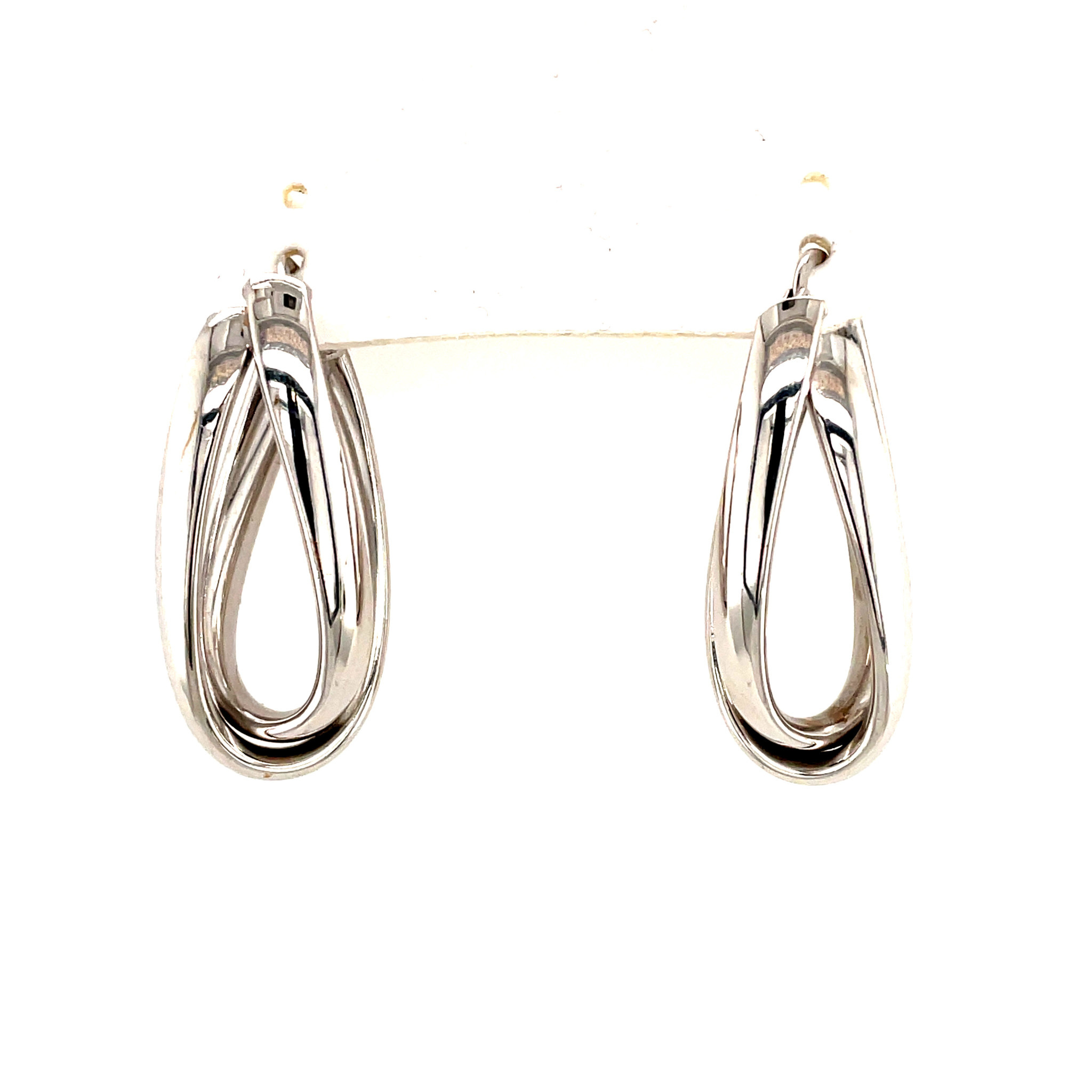 30801 14K WHITE GOLD 1" OVAL SHAPE DOUBLE CURVED HOOP EARRINGS