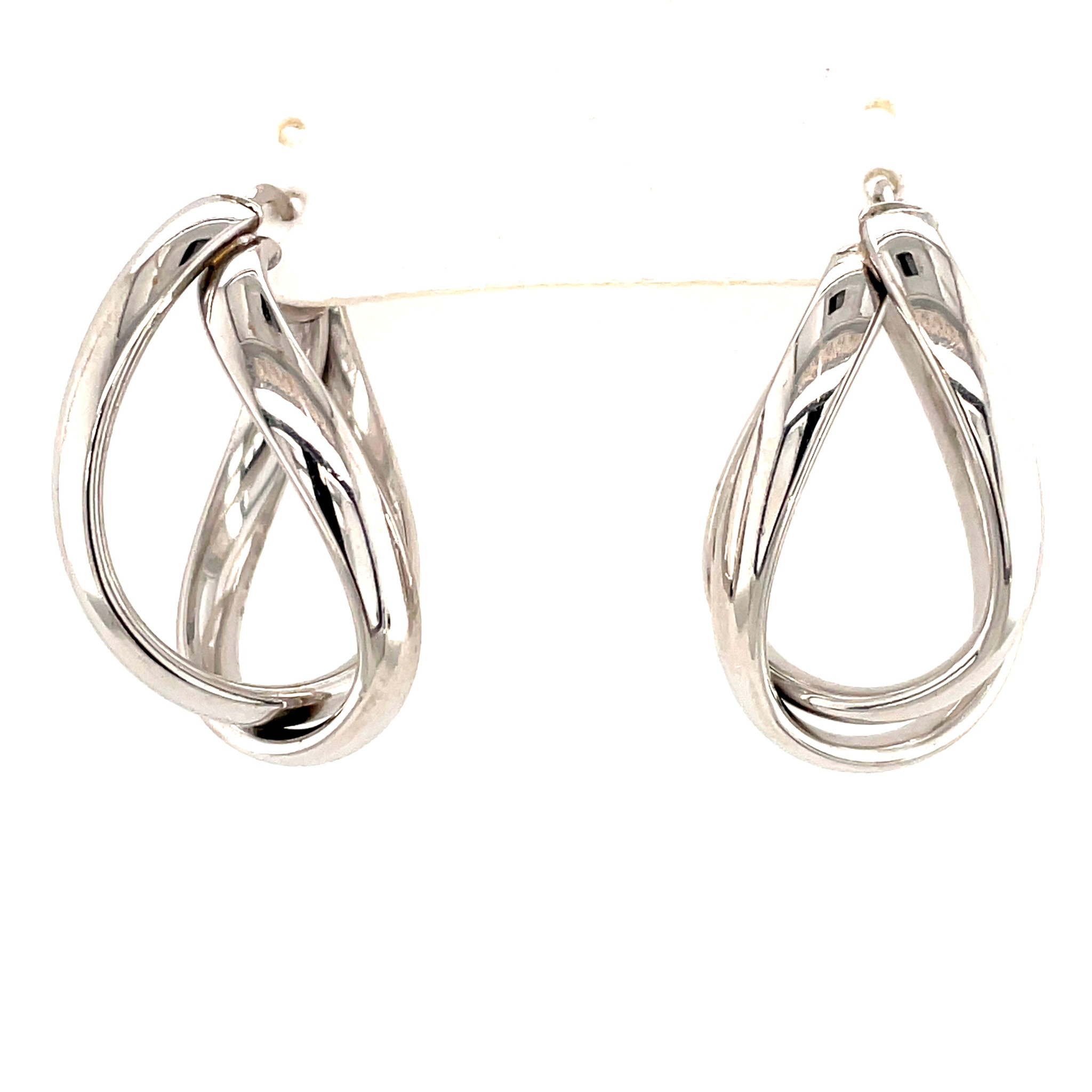 30798 14K WHITE GOLD OVAL SHAPE DOUBLE SWIRL DESIGN HOOPS