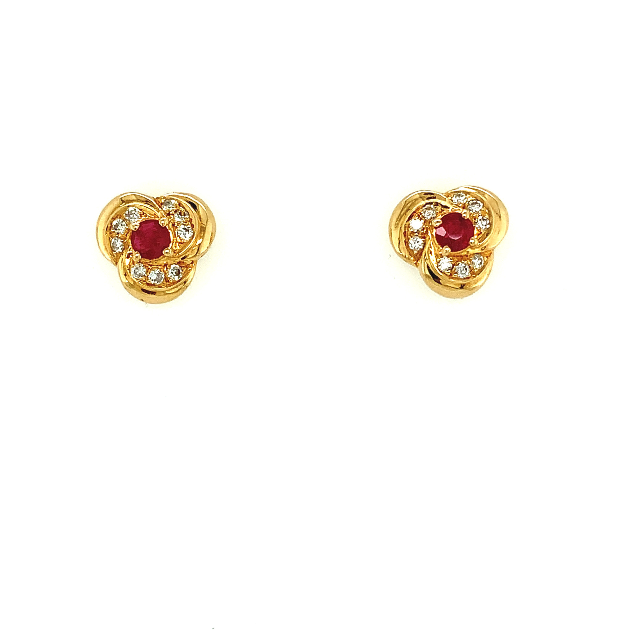 31480 14K YELLOW GOLD .20TCW DIAMOND AND RUBY FLOWER DESIGN STUDS
