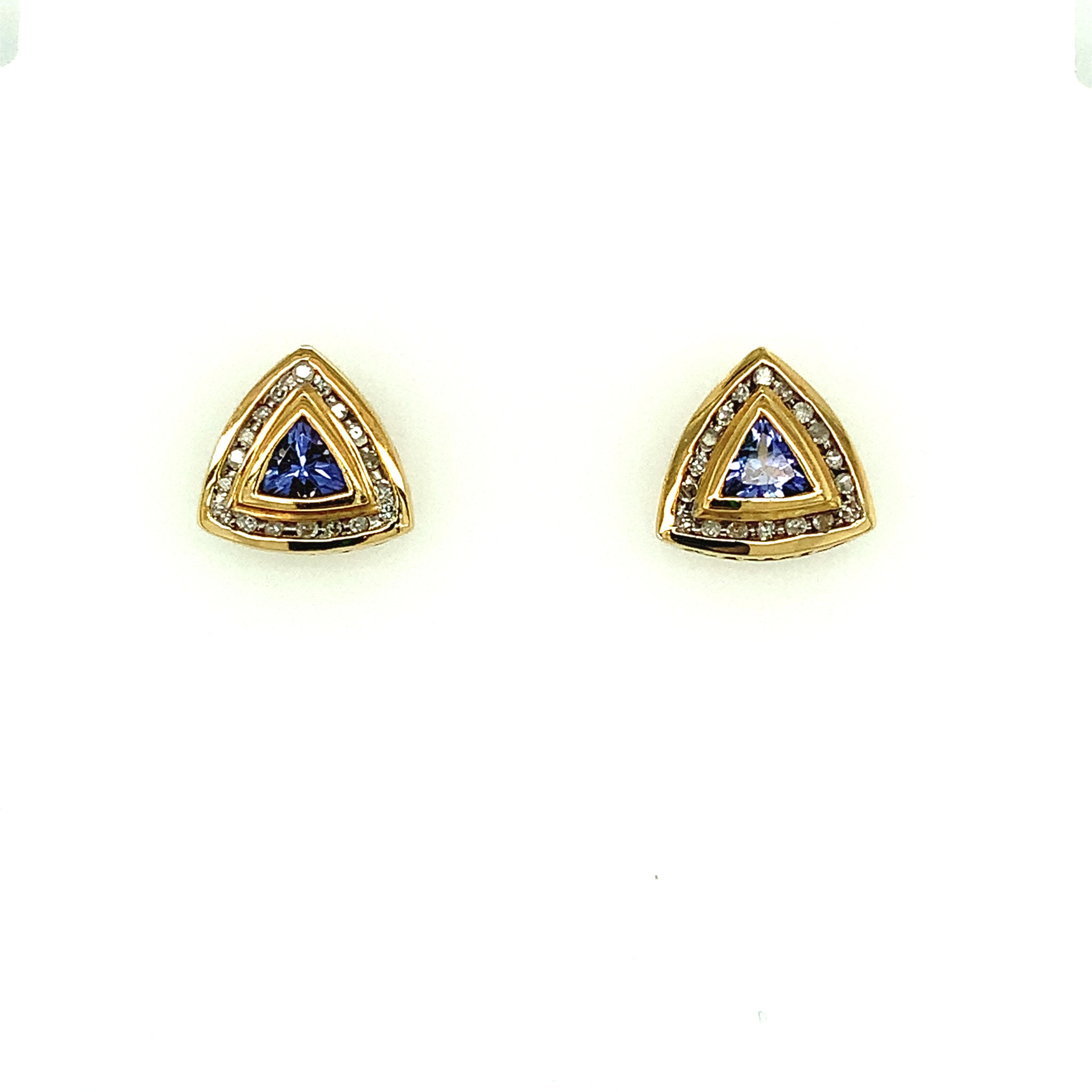 31222 14K YELLOW GOLD DIAMOND TANZANITE TRIANGLE POST EARRINGS