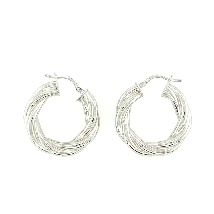 30397 14K WHITE GOLD 1" SATIN FINISH TWIST DESIGN HOOPS