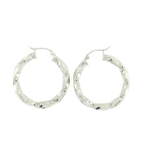 32003 14K WHITE GOLD 4MM 1.25" TWISTED  HOOPS WITH DOTTED TEXTURE
