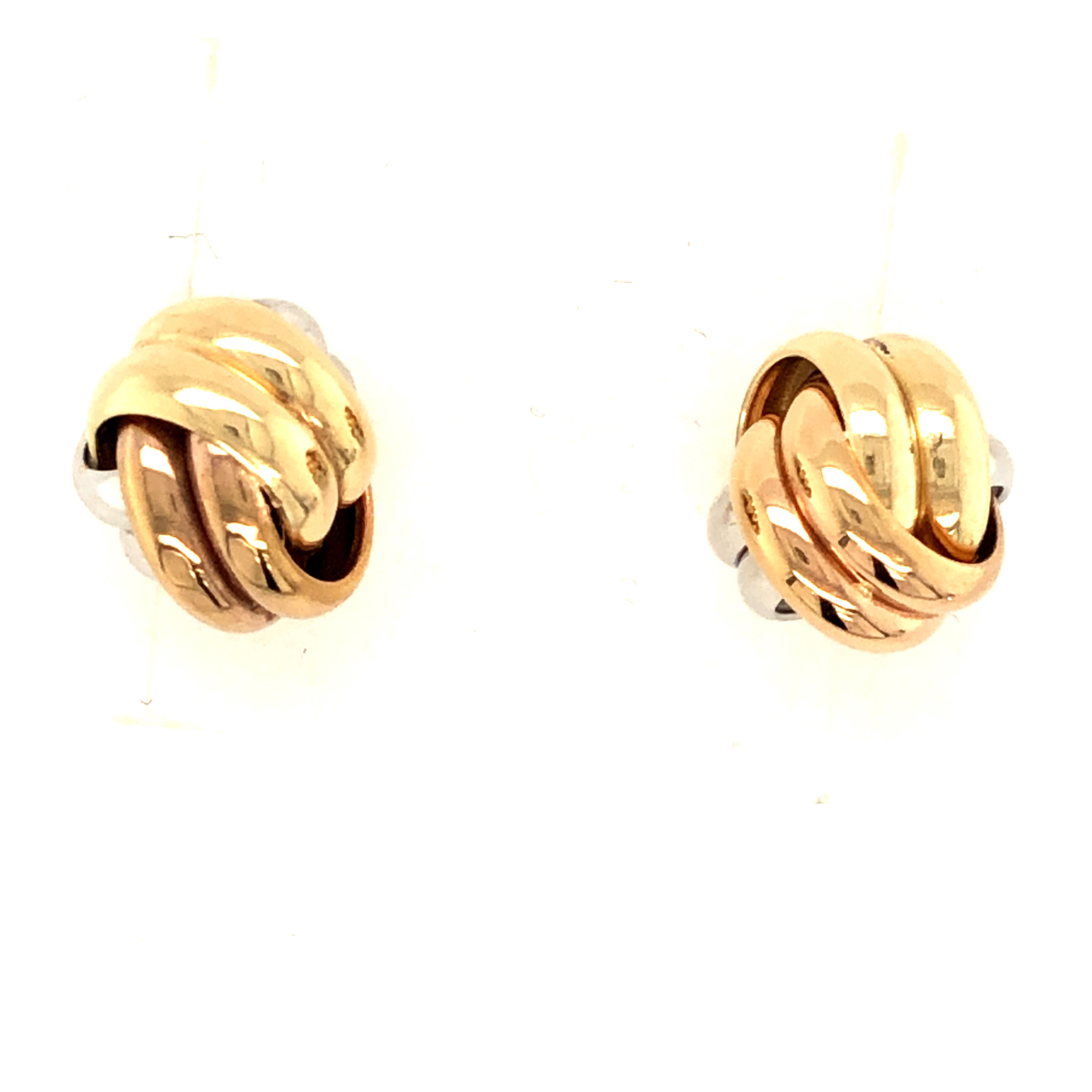 31464 14K TRI COLOR 12MM LOVE KNOT EARRINGS