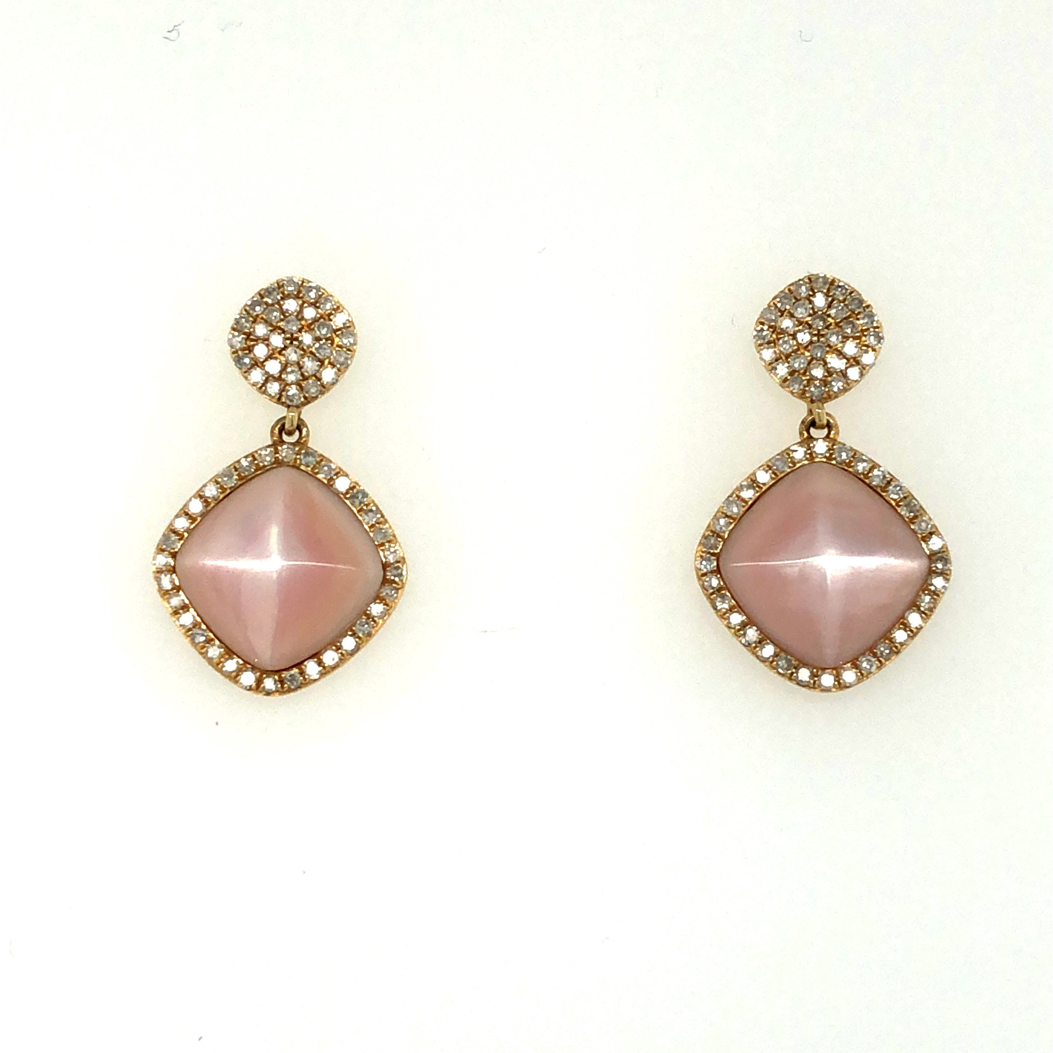 31854 14K YELLOW GOLD SQUARE MOTHER OF PEARL HALO .40TCW DIAMOND HANGING EARRING