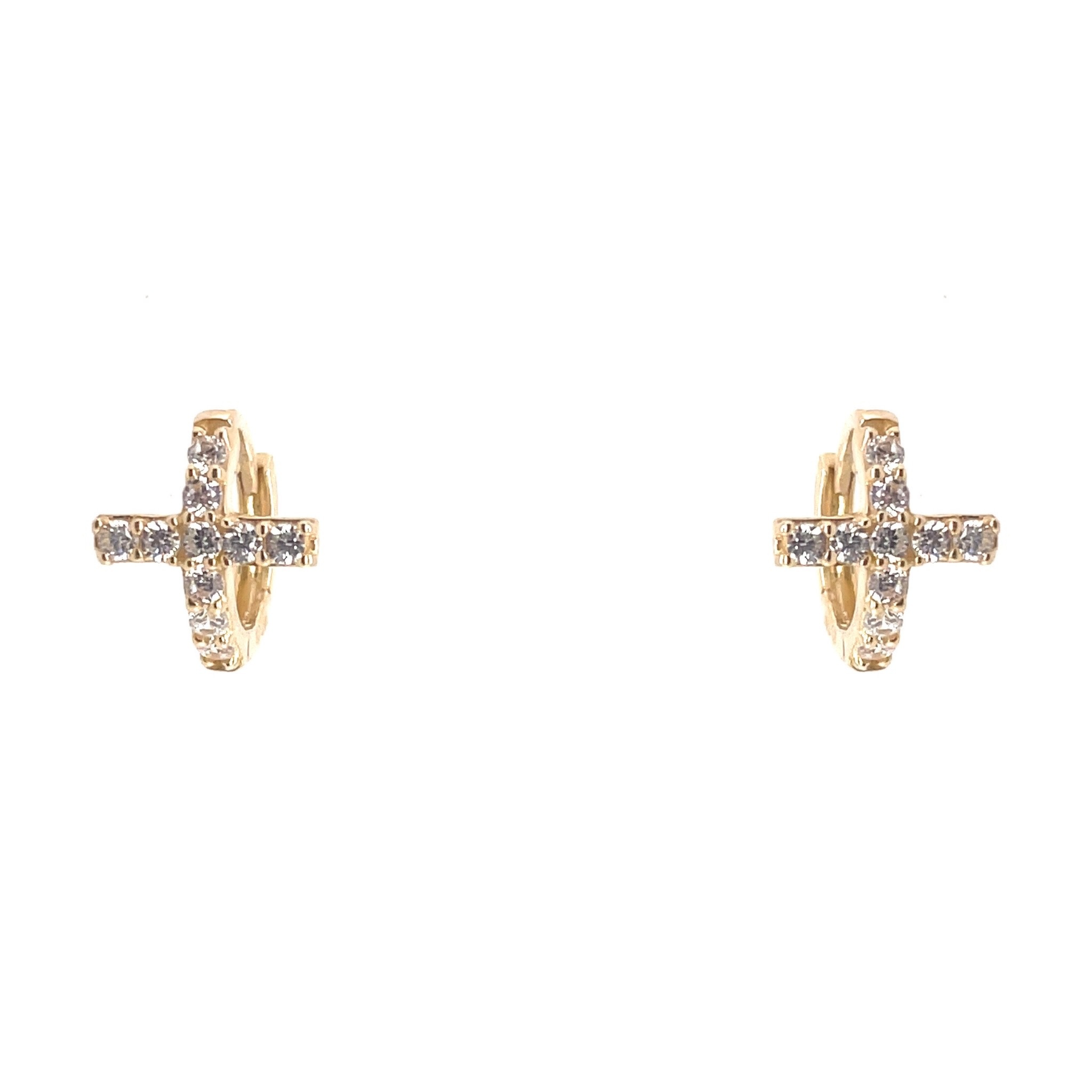 30132 14K YELLOW GOLD CUBIC ZIRCON CROSS HUGGIES