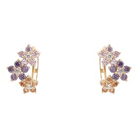 30137 14K YELLOW GOLD 3 FLOWER CUBIC ZIRCONIA  HUGGIES 12MM