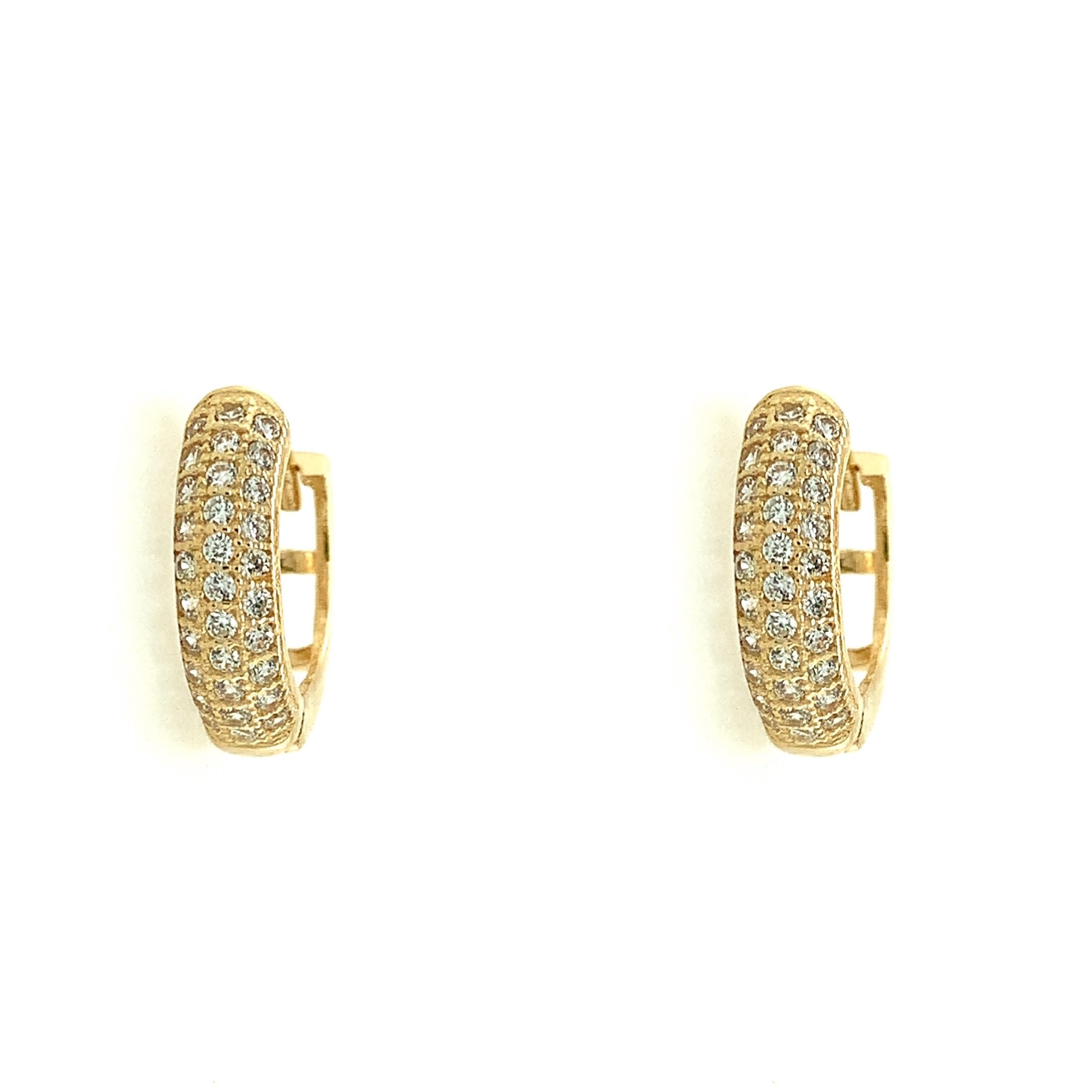 30271 14K YELLOW GOLD 3 ROW PAVE SET CUBIC ZIRCONIA HUGGIES