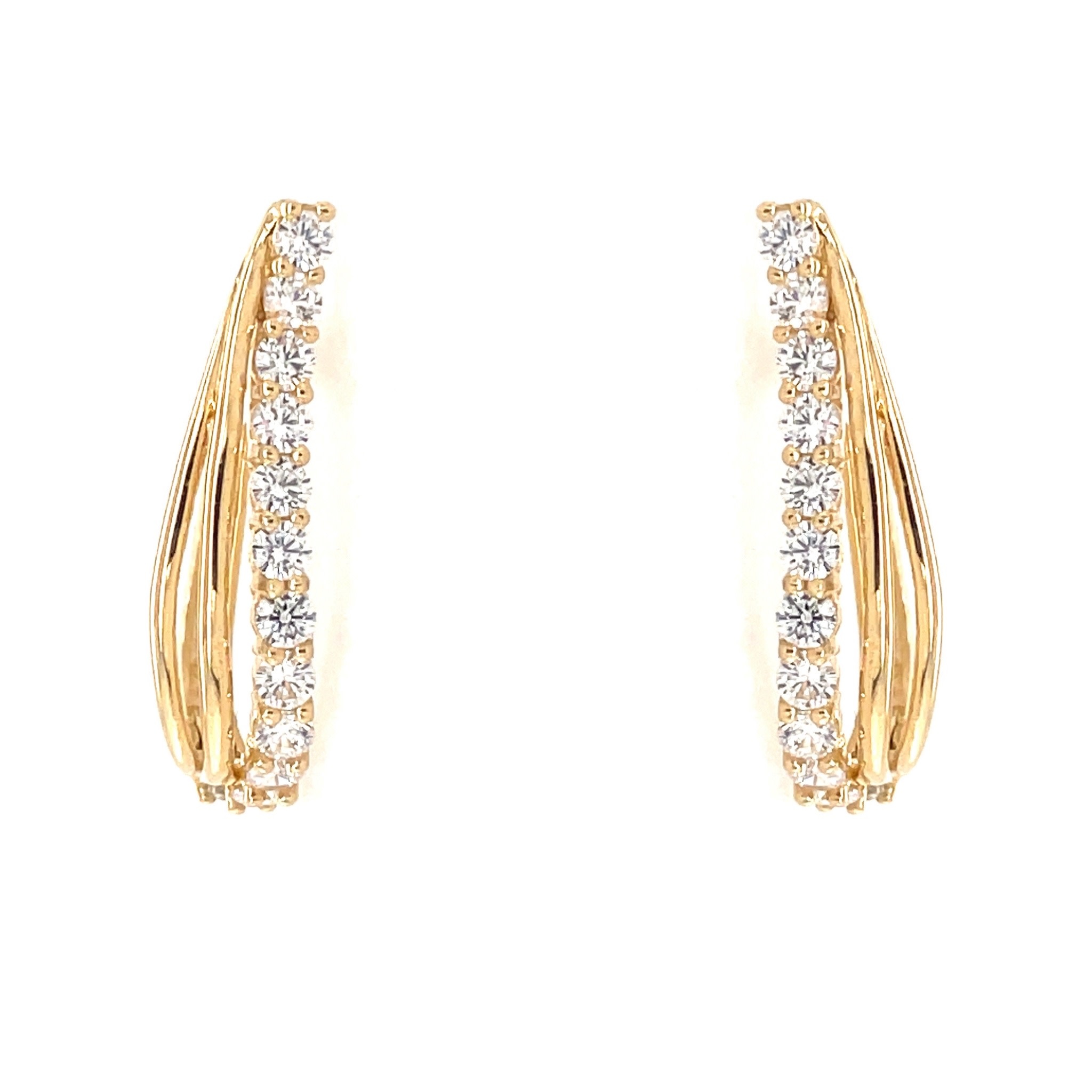 30151 14K YELLOW GOLD JOURNEY DESING CUBIC ZIRCONIA EARRINGS