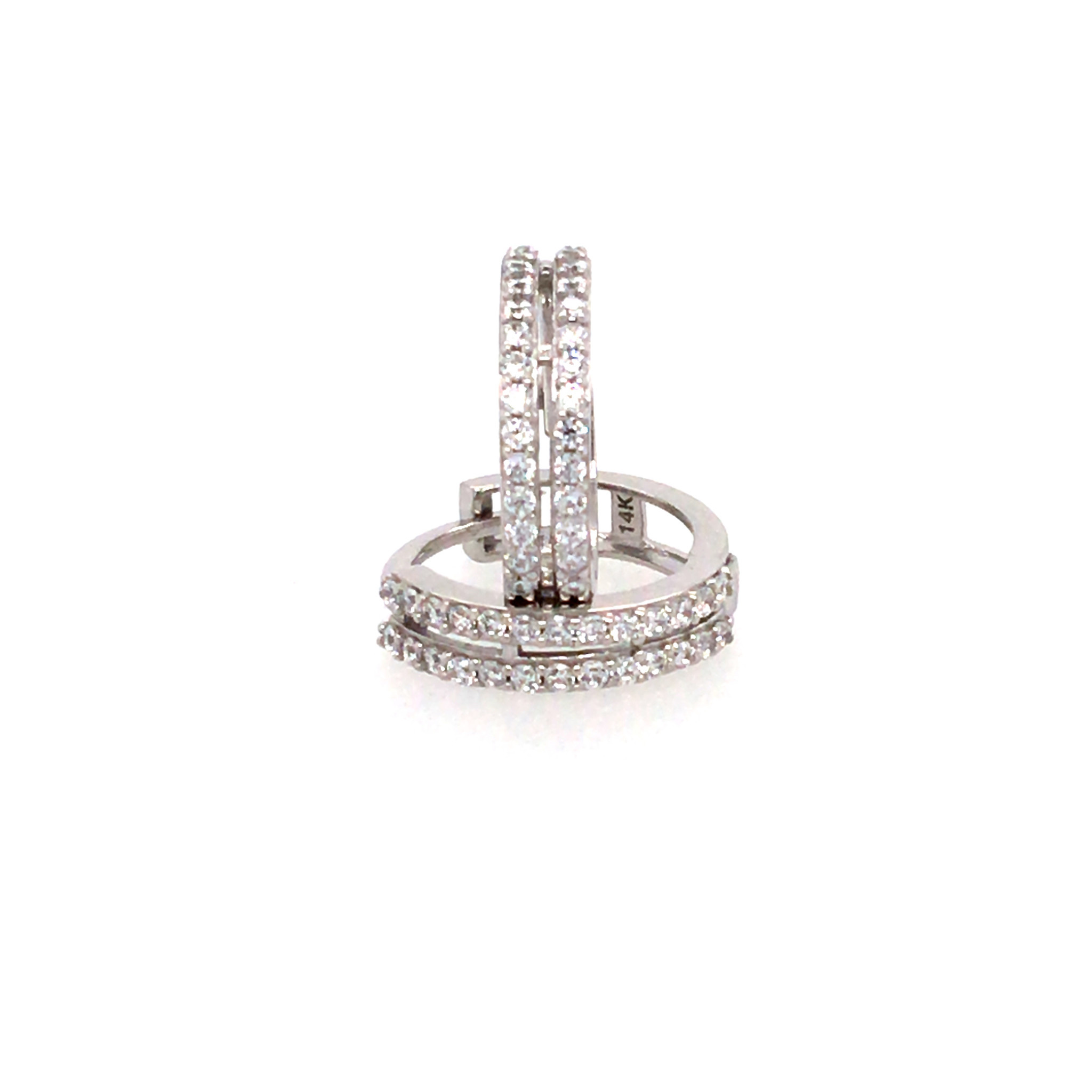 30049 14K WHITE GOLD SPLIT 2 ROW CUBIC ZIRCONIA HUGGIES