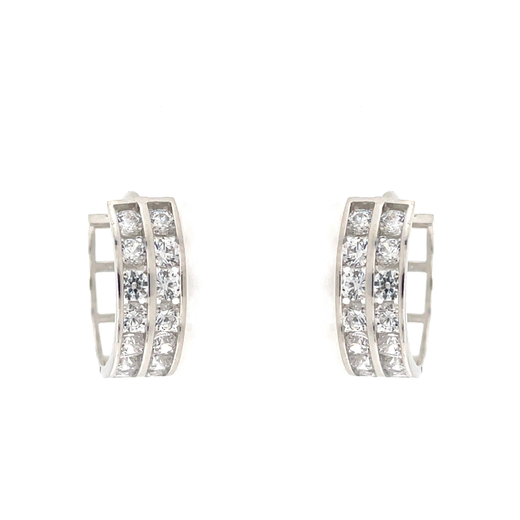 30138 14K WHITE GOLD 2 ROW CHANNEL SET CUBIC ZIRCONIA 12MM HUGGIES