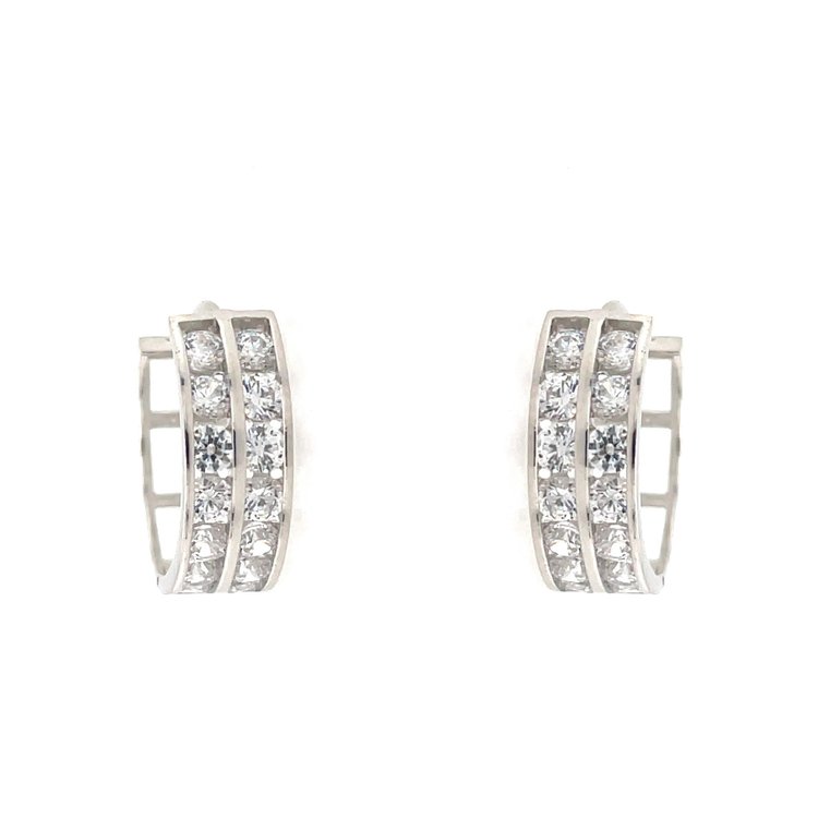 30138 14K WHITE GOLD 2 ROW CHANNEL SET CUBIC ZIRCONIA 12MM HUGGIES