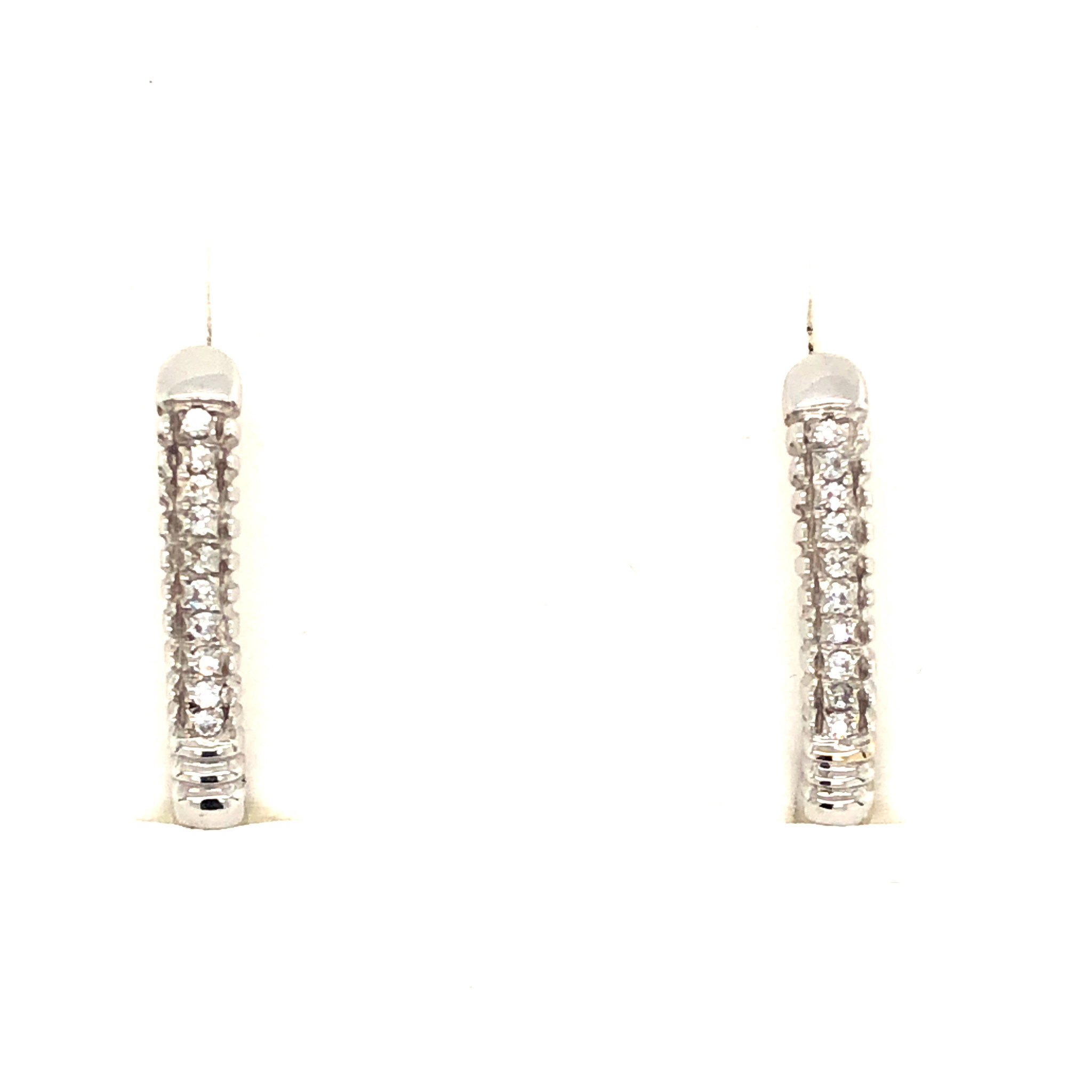 31099 18K WHITE GOLD .20TCW DIAMOND OVAL BEAD SET HUGGIES