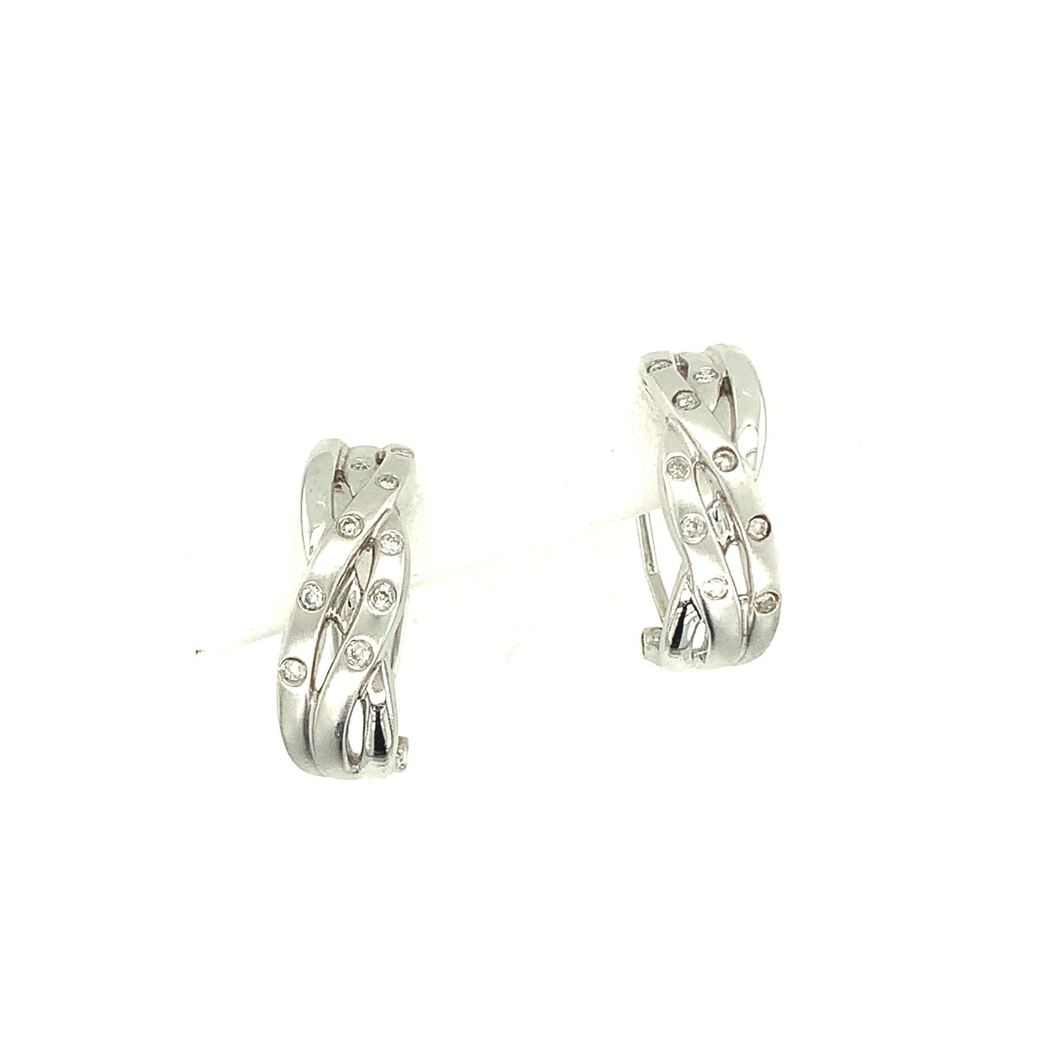 31640 14K WHITE GOLD BRAIDED DESIGN WITH DIAMONDS OMEGA BACK EARRINGS