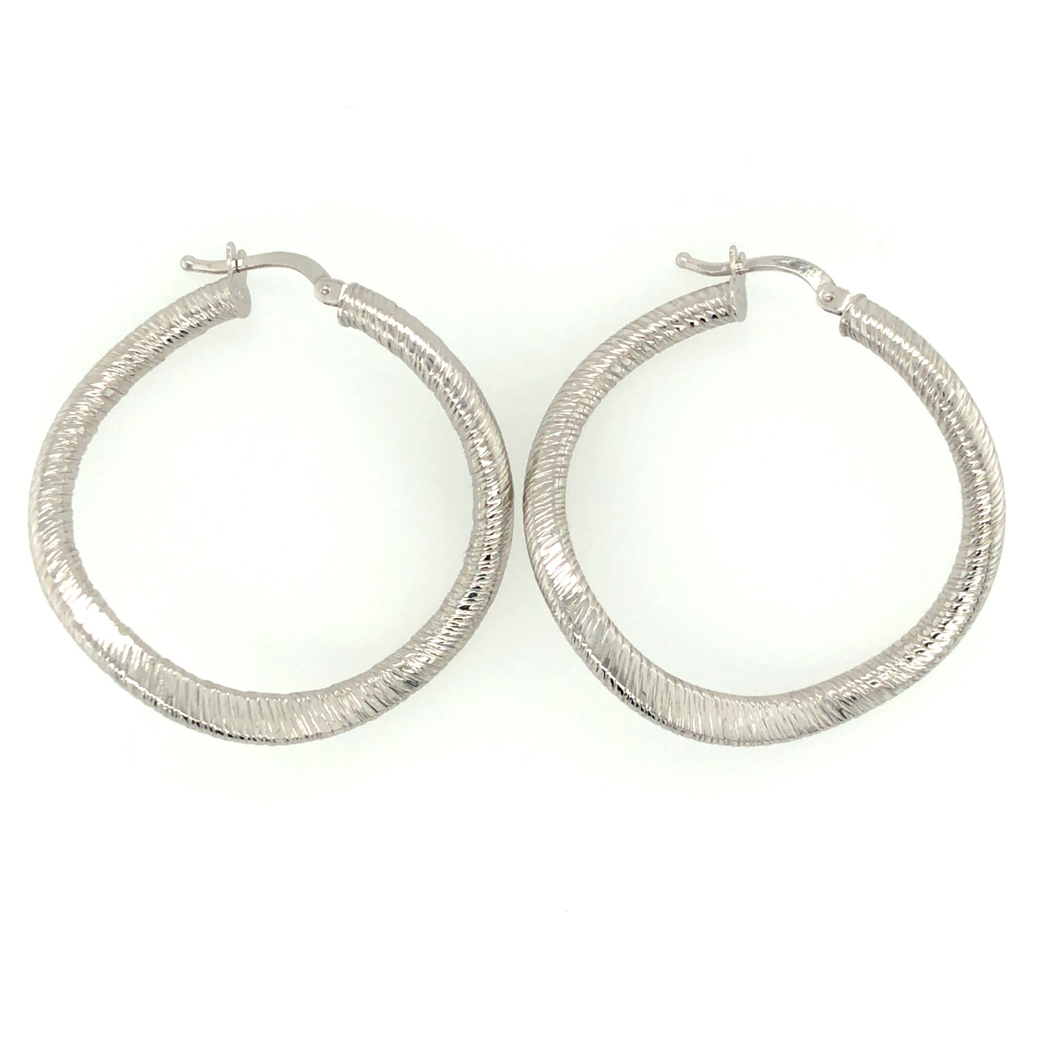 30634 14K WHITE GOLD 1" CURVED WRAPPED HOOPS