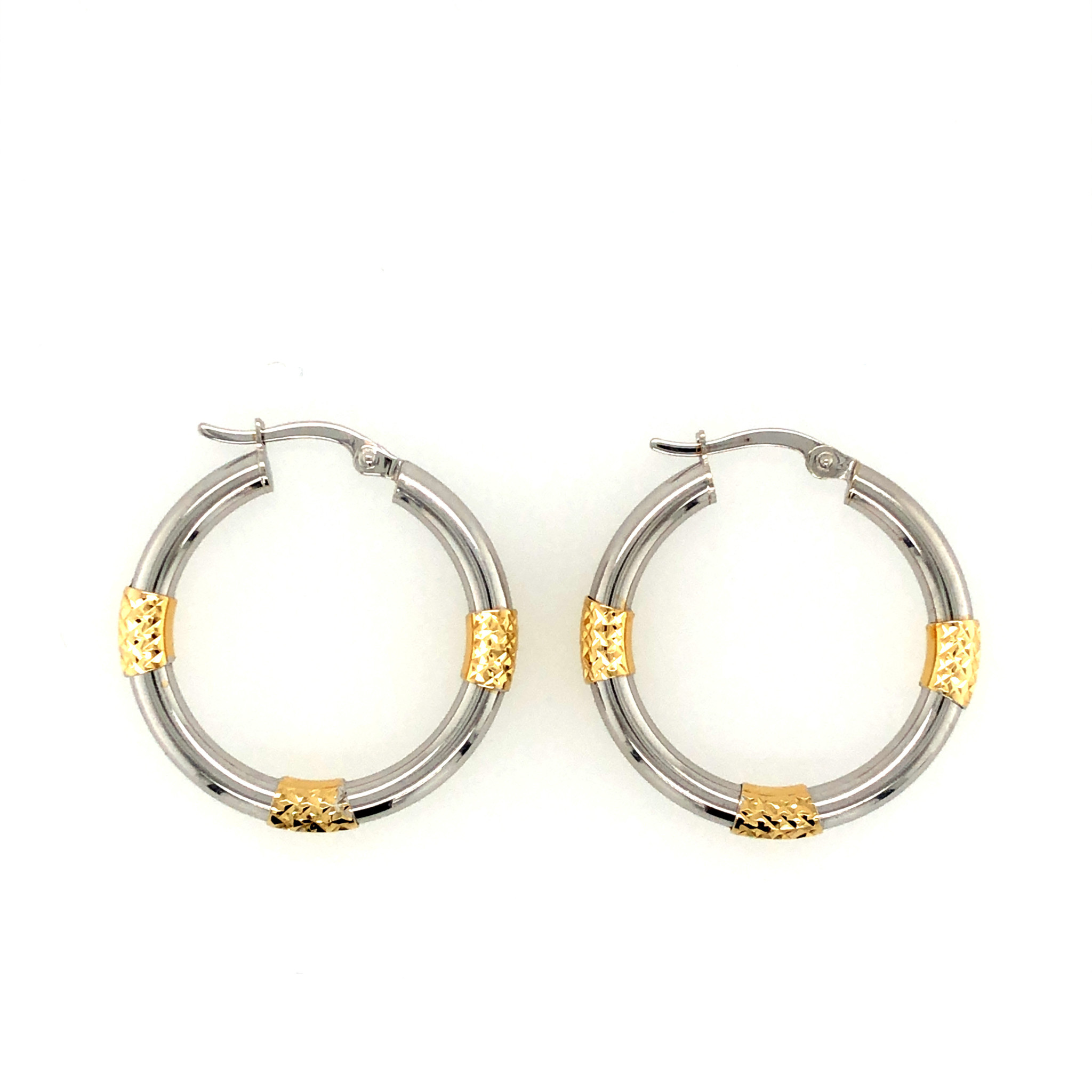 14K 2 TONE DIA CUT BARS 1" HOOPS