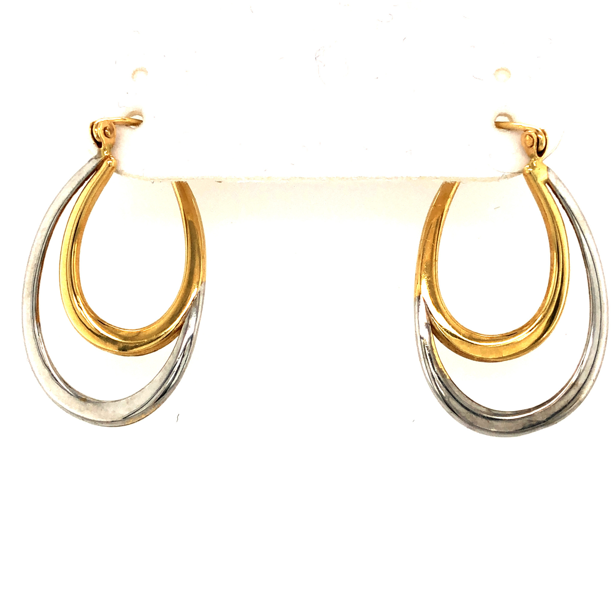 31470 14K 2 TONE DOUBLE OVAL LOOP TWISTED HOOP EARRINGS