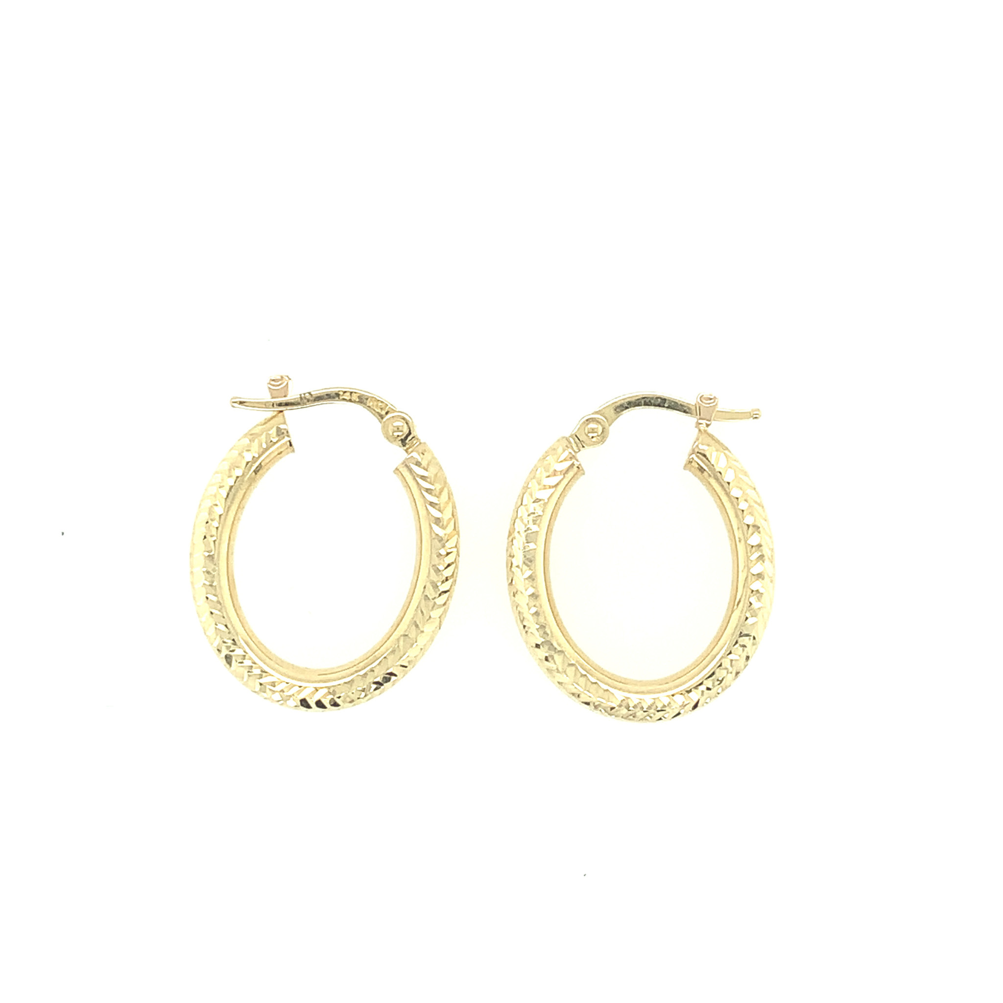 32437 14K YELLOW GOLD OVAL DIAMOND CUT HOOPS
