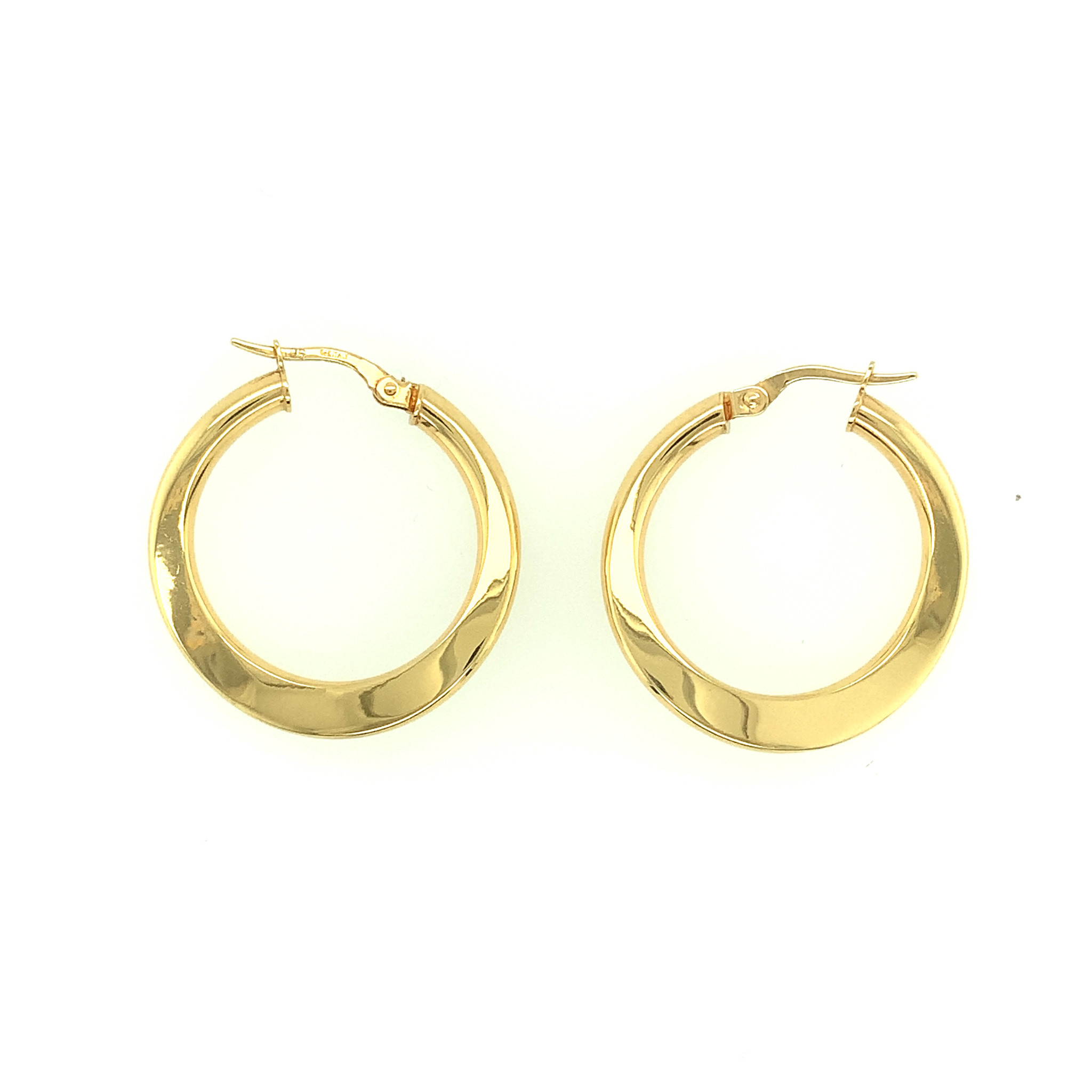 30628 14K YELLOW GOLD .75" CURVED FLAT DESIGN HOOPS