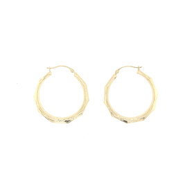 32391 14K YELLOW GOLD OCTAGON MILGRAIN DESIGN HOOPS