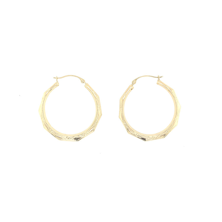 32391 14K YELLOW GOLD OCTAGON MILGRAIN DESIGN HOOPS