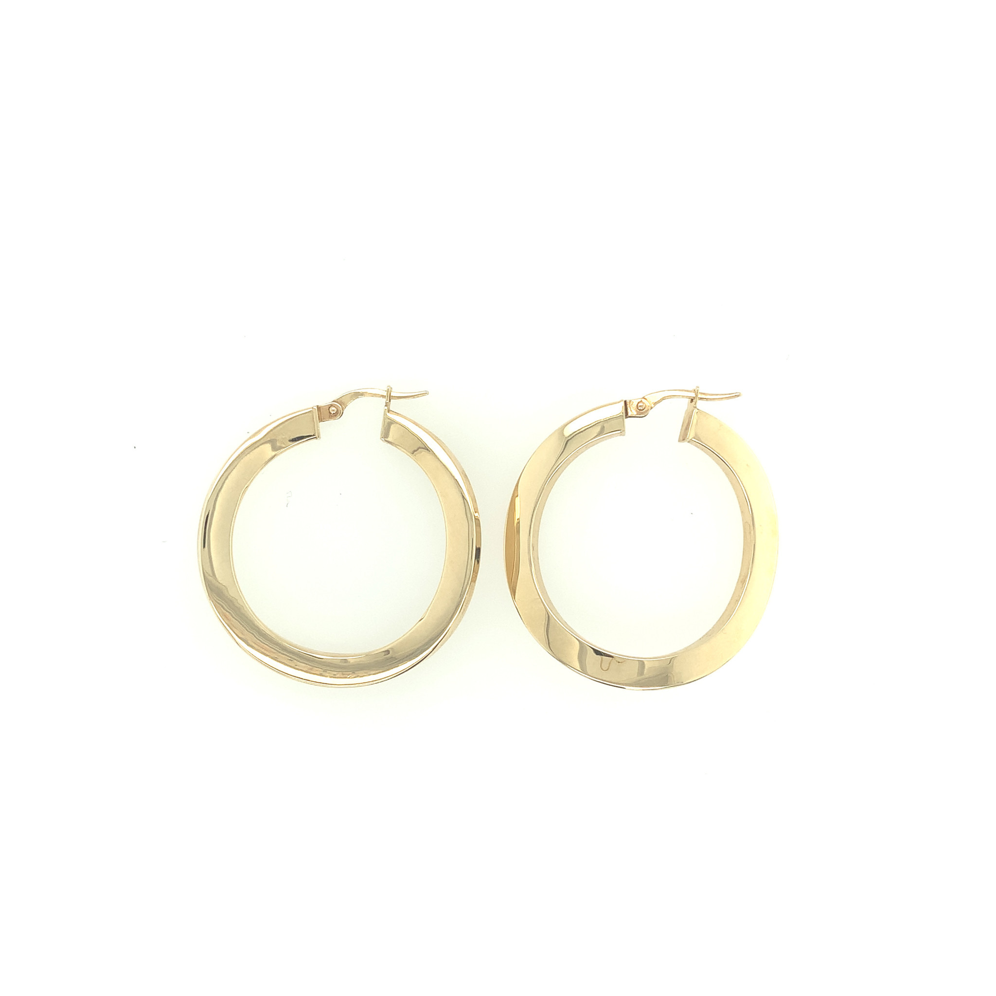 30472 14K YELLOW GOLD SQUARED SWIRL DESIGN HOOPS