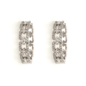 30212 10K WHITE GOLD .38TCW DIAMOND SQUARE PAPER CLIP LINK HOOPS