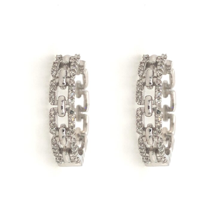 30212 10K WHITE GOLD .38TCW DIAMOND SQUARE PAPER CLIP LINK HOOPS