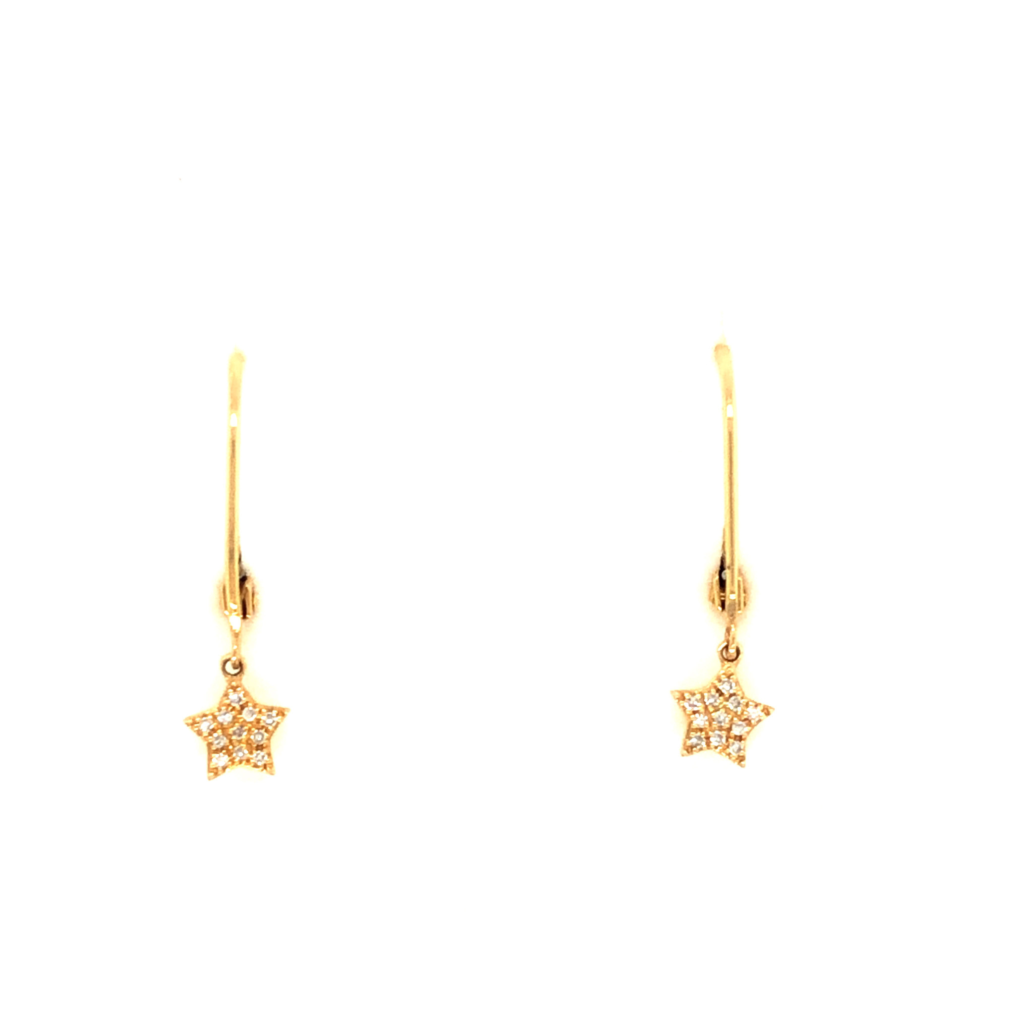 32325 14K YELLOW GOLD DANGLE DIAMOND STARS LEVER BACK EARRINGS