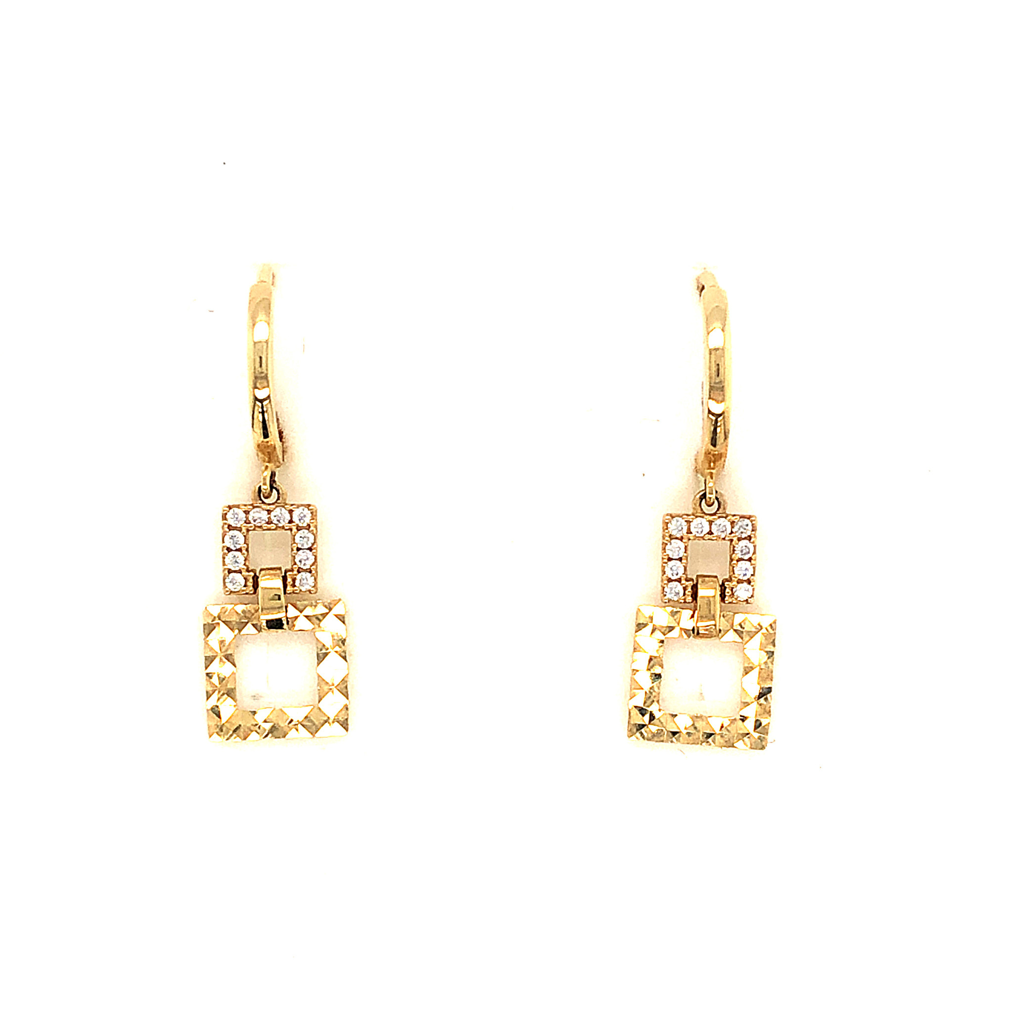32234 14K DOUBLE SQUARE CUBIC ZIRCONIA HUGGIES