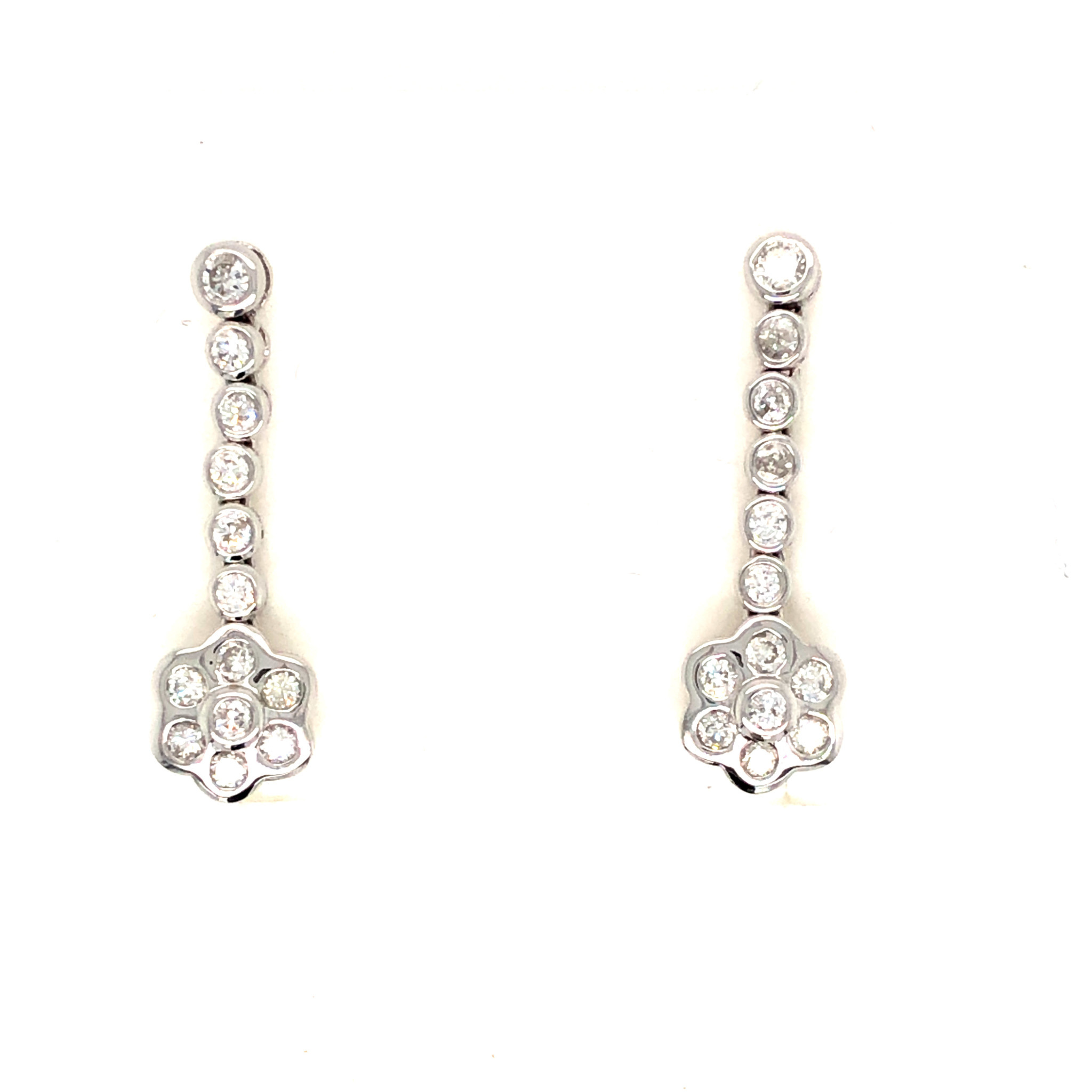 30753 14K WHITE GOLD BEZEL SET DIAMOND DROP FLOWER STUDS