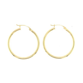 30579 14K YELLOW GOLD 2MM 1.25" PLAIN HIGH POLISH HOOPS