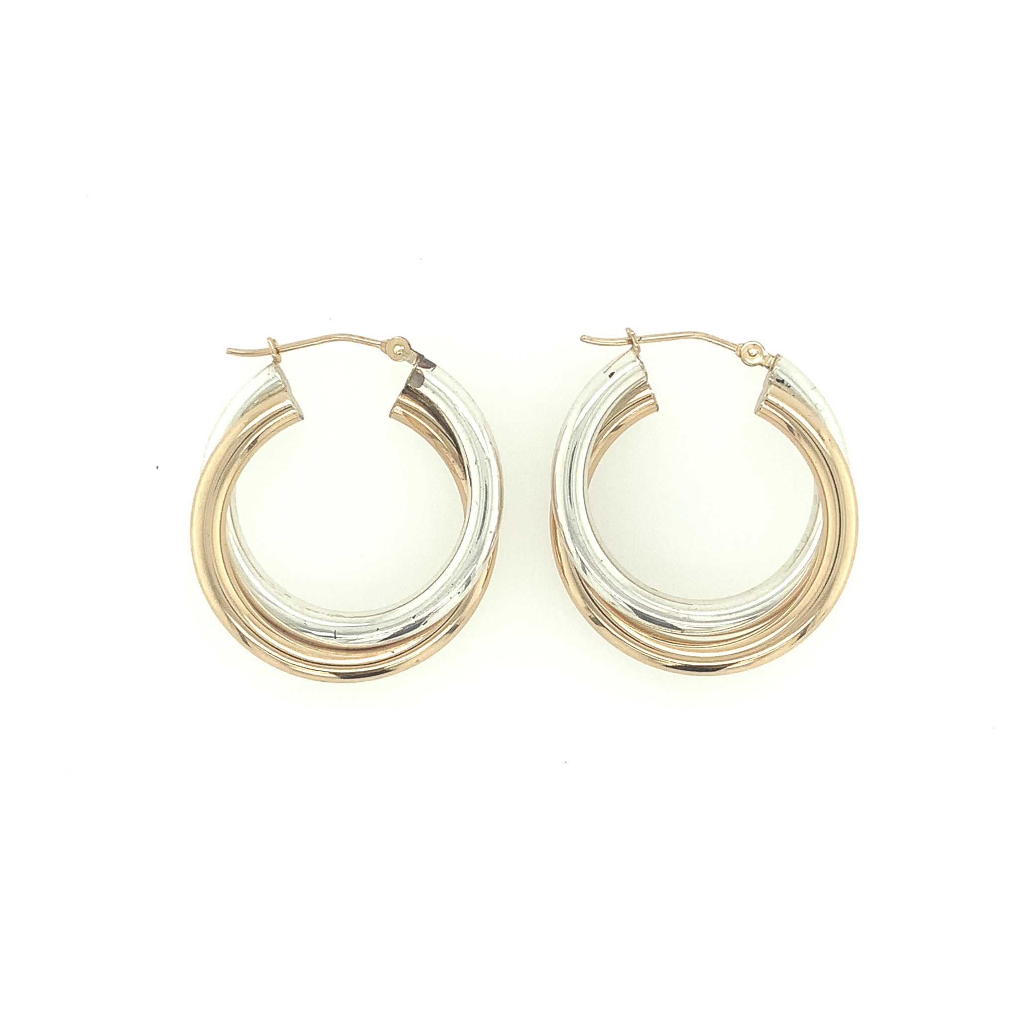 31190 14K 2 TONE TWISTED DOUBLE HOOP EARRINGS