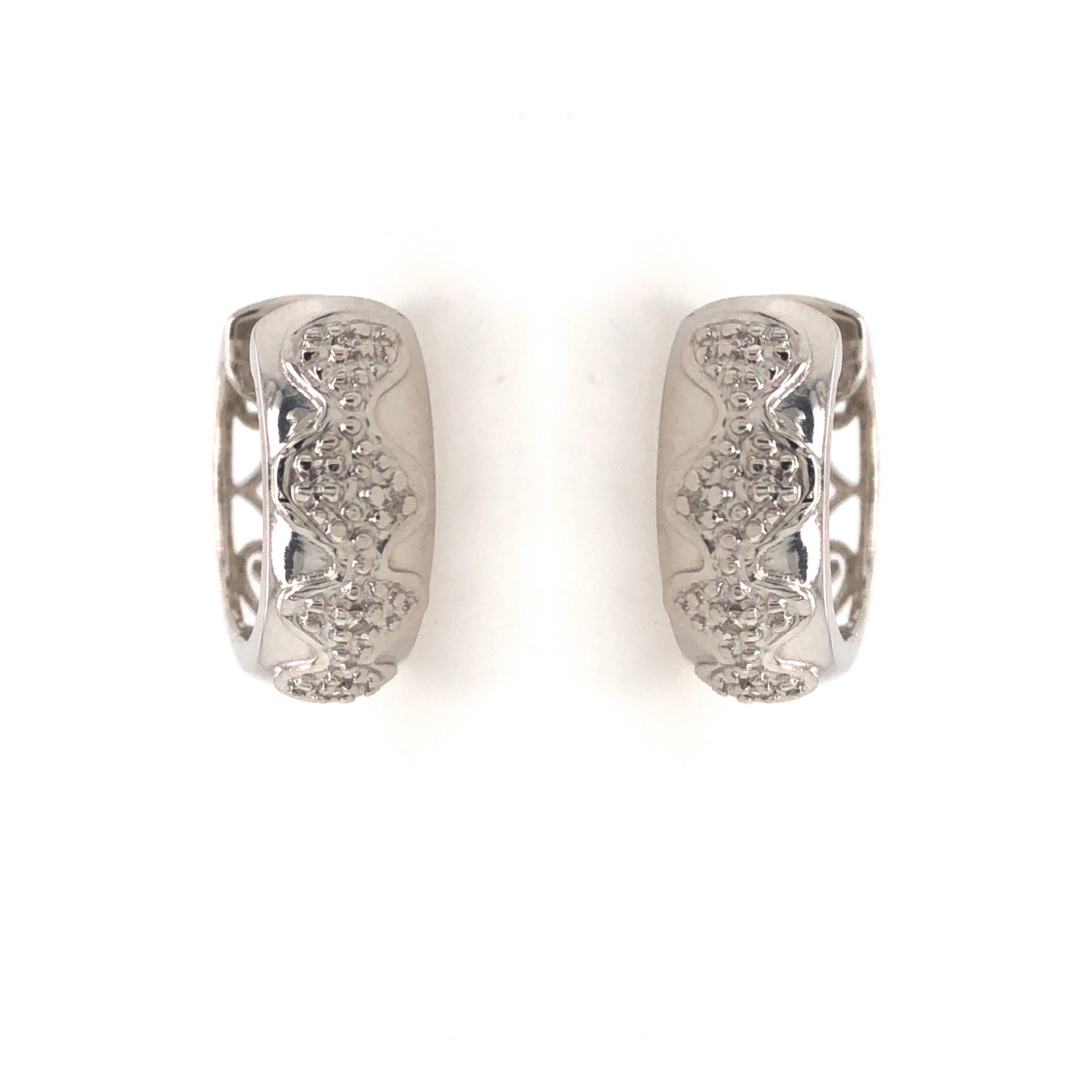 30202 14K WHITE GOLD PAVE SET DIAMOND HUGGIES