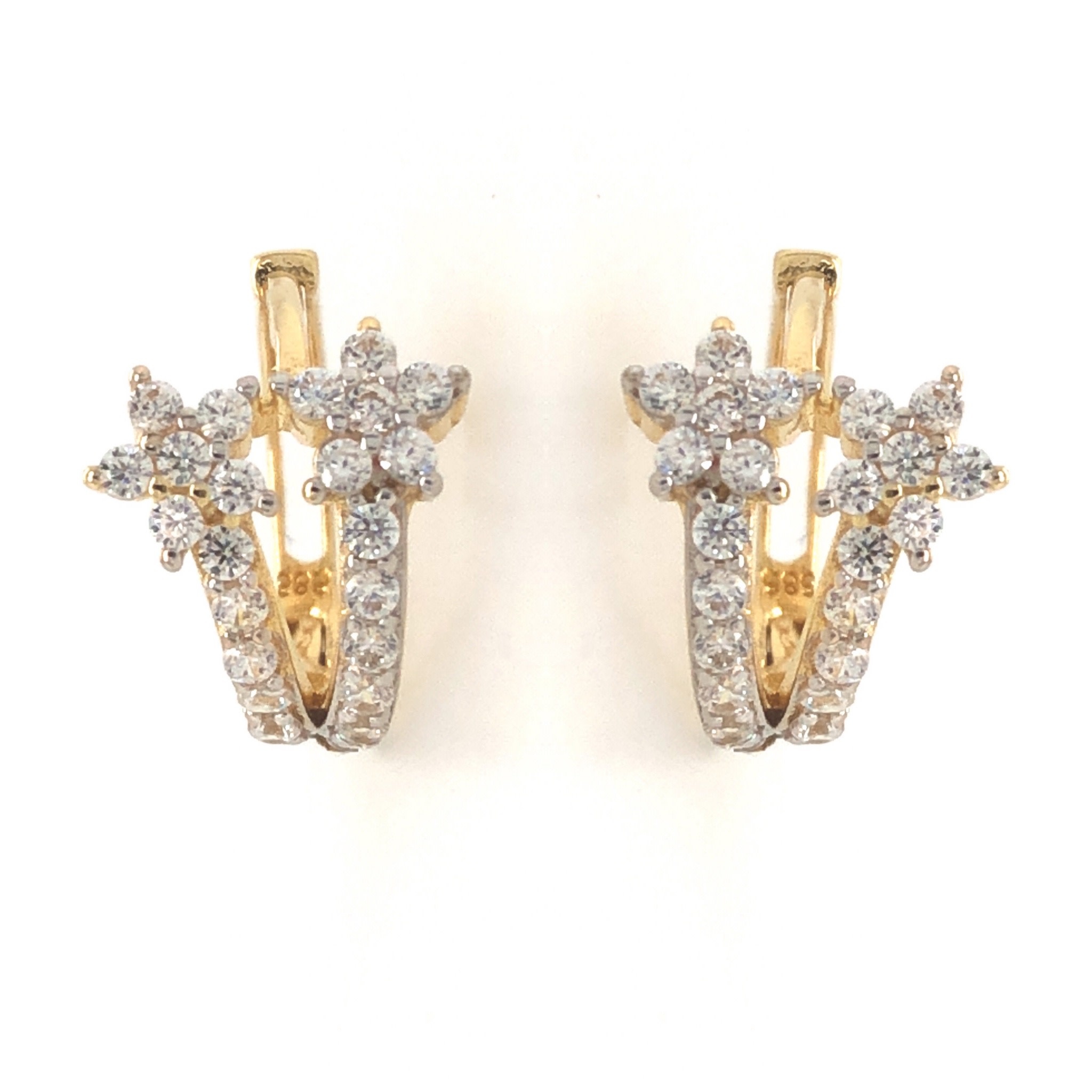 32460 14K YELLOW GOLD DOUBLE FLOWER CUBIC ZIRCONIA HUGGIES