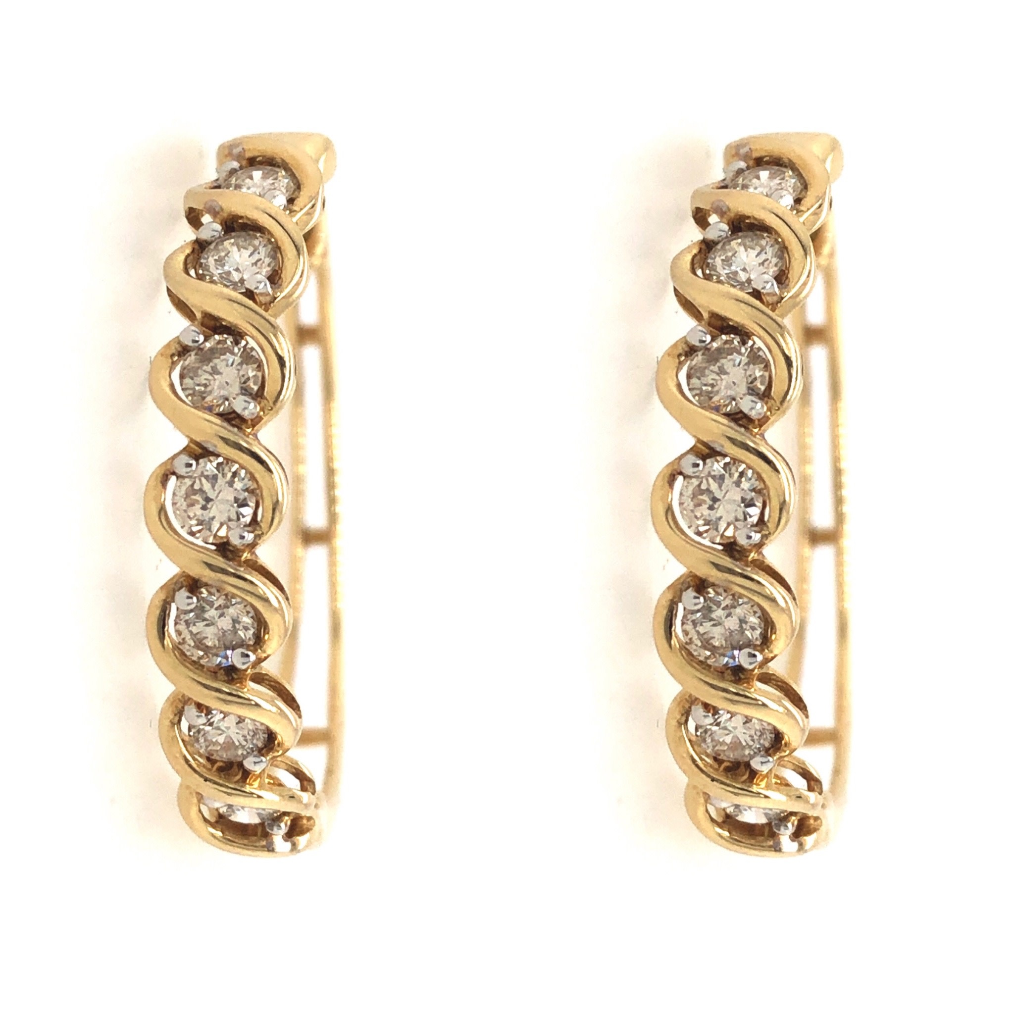30190 10K YELLOW GOLD 1 CT DIAMOND HIGH POLISH HOOPS 1’’ 4.7mm