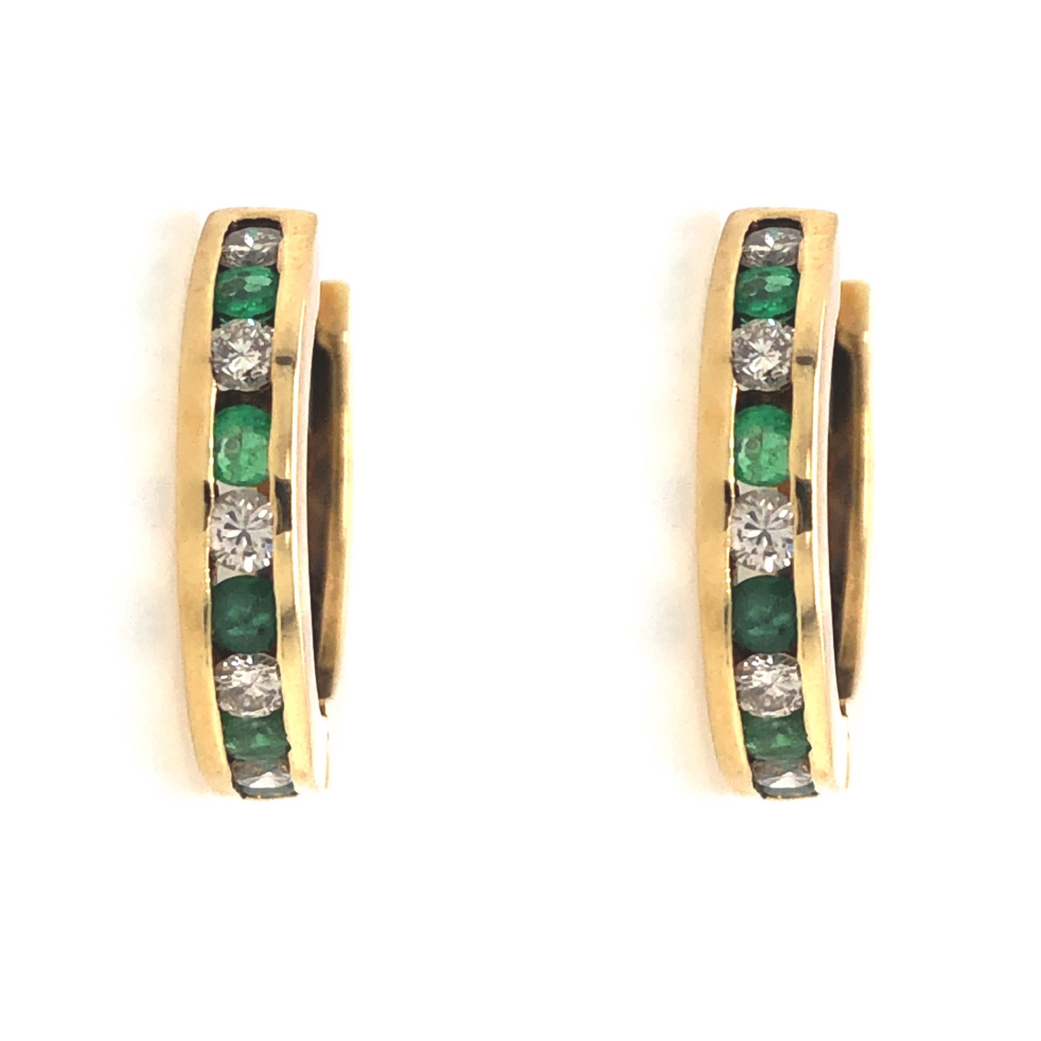 31479 14K YELLOW GOLD .25TCW DIAMOND AND EMERALD CHANNEL SET HUGGIES
