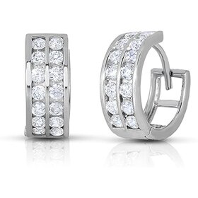 30135 14K WHITE GOLD 2 ROW CHANNEL SET CUBIC ZIRCONIA 14MM HUGGIES